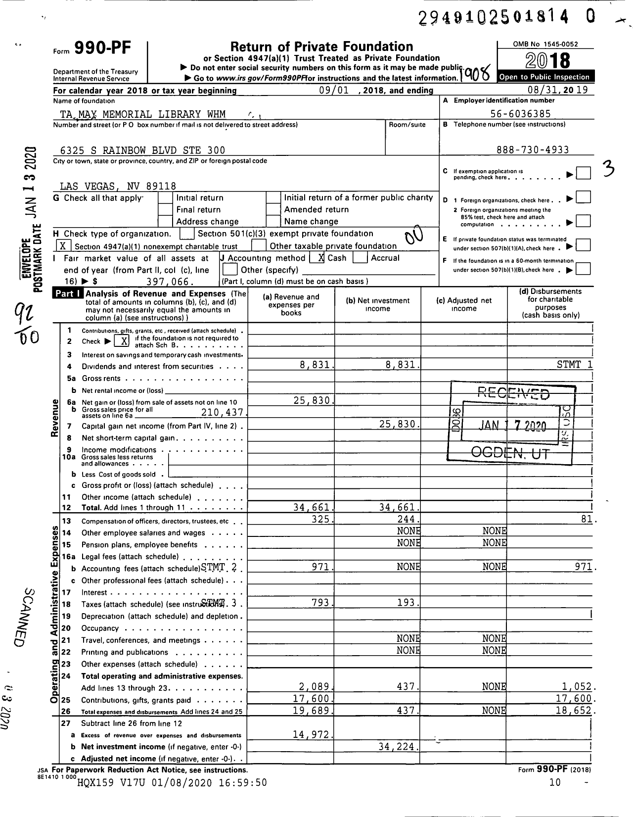 Image of first page of 2018 Form 990PR for Ta May Memorial Library WHM