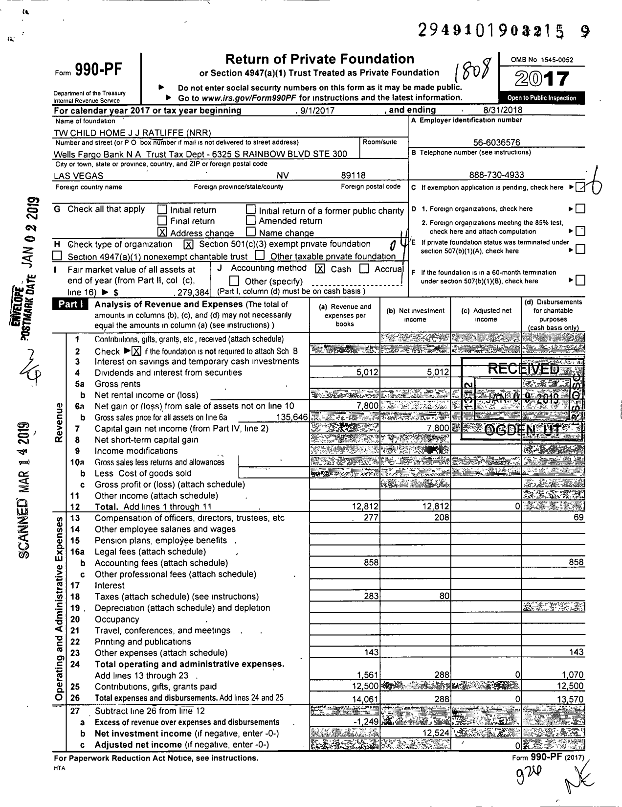 Image of first page of 2017 Form 990PF for TW Child Home J J Ratliffe NRR