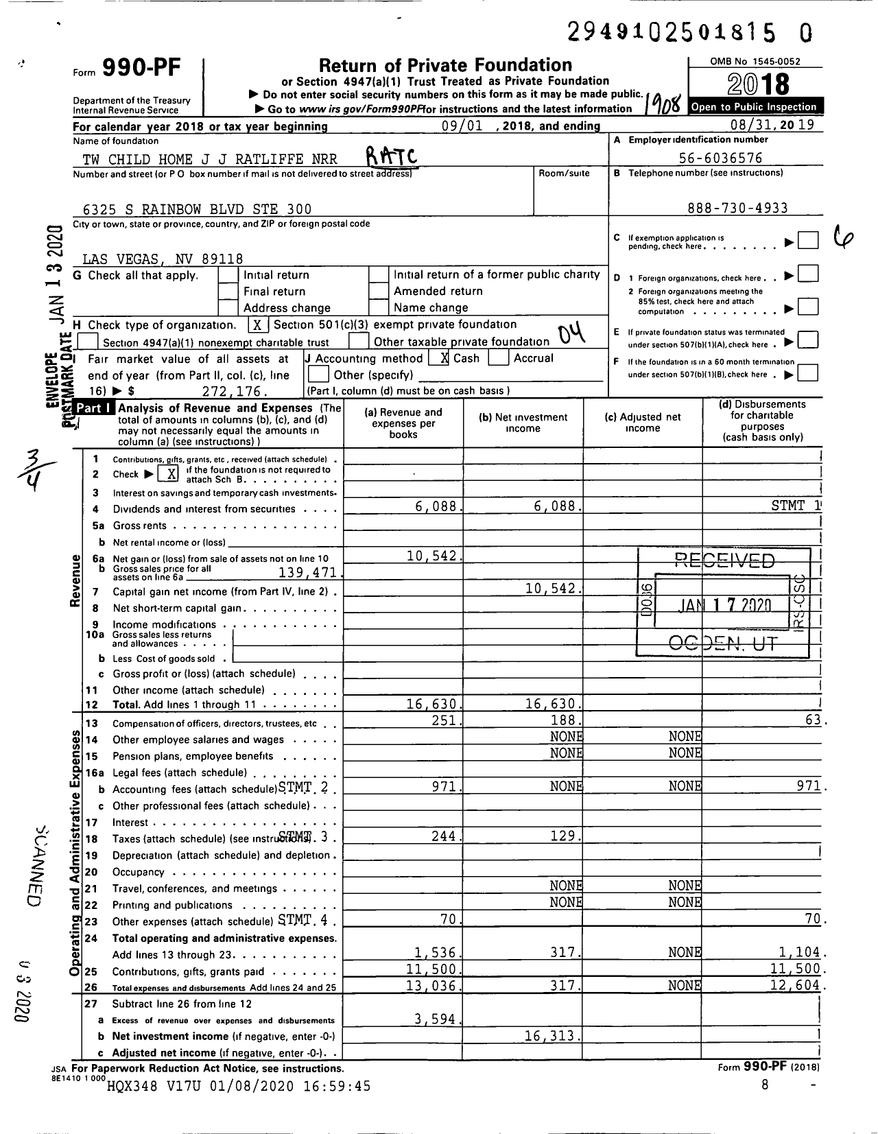 Image of first page of 2018 Form 990PR for TW Child Home J J Ratliffe NRR