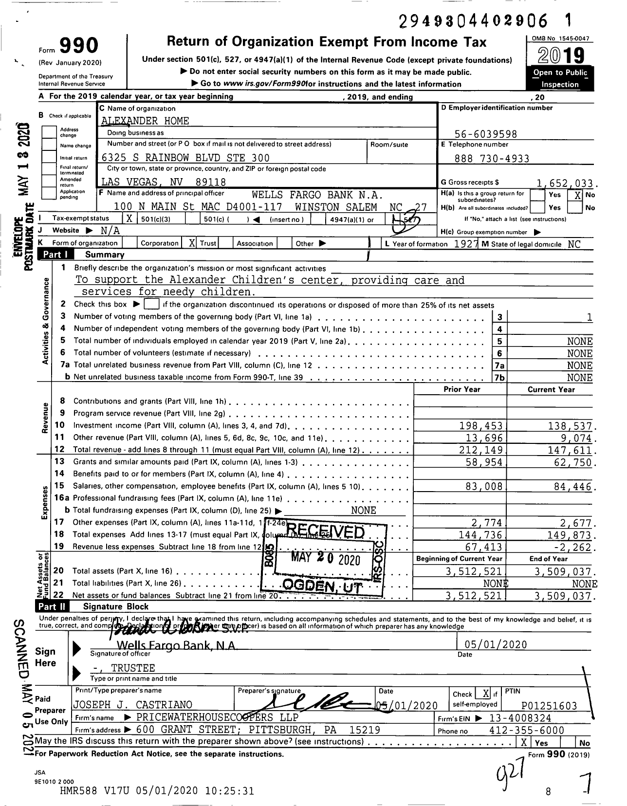 Image of first page of 2019 Form 990 for Alexander Home