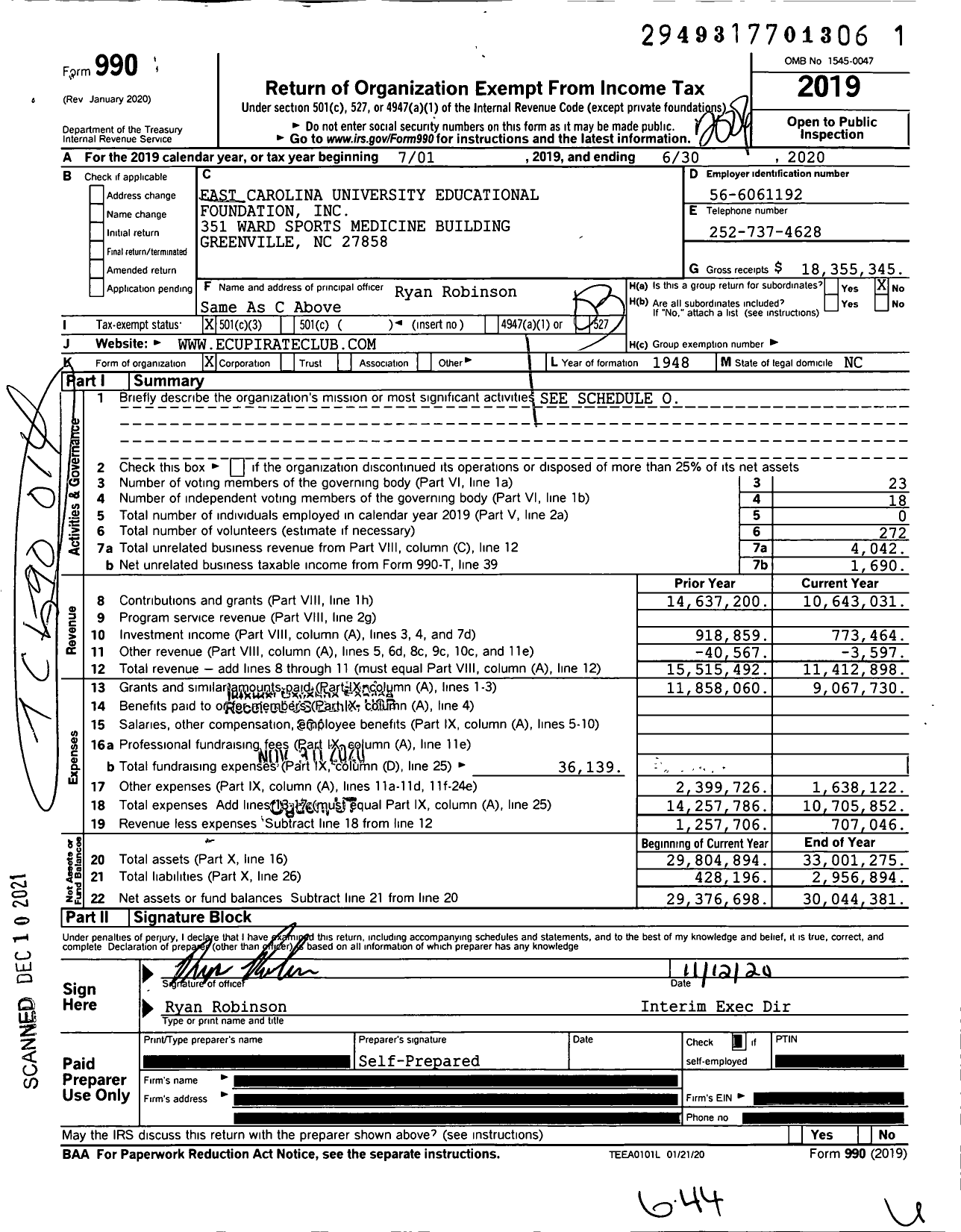 Image of first page of 2019 Form 990 for Pirate Club