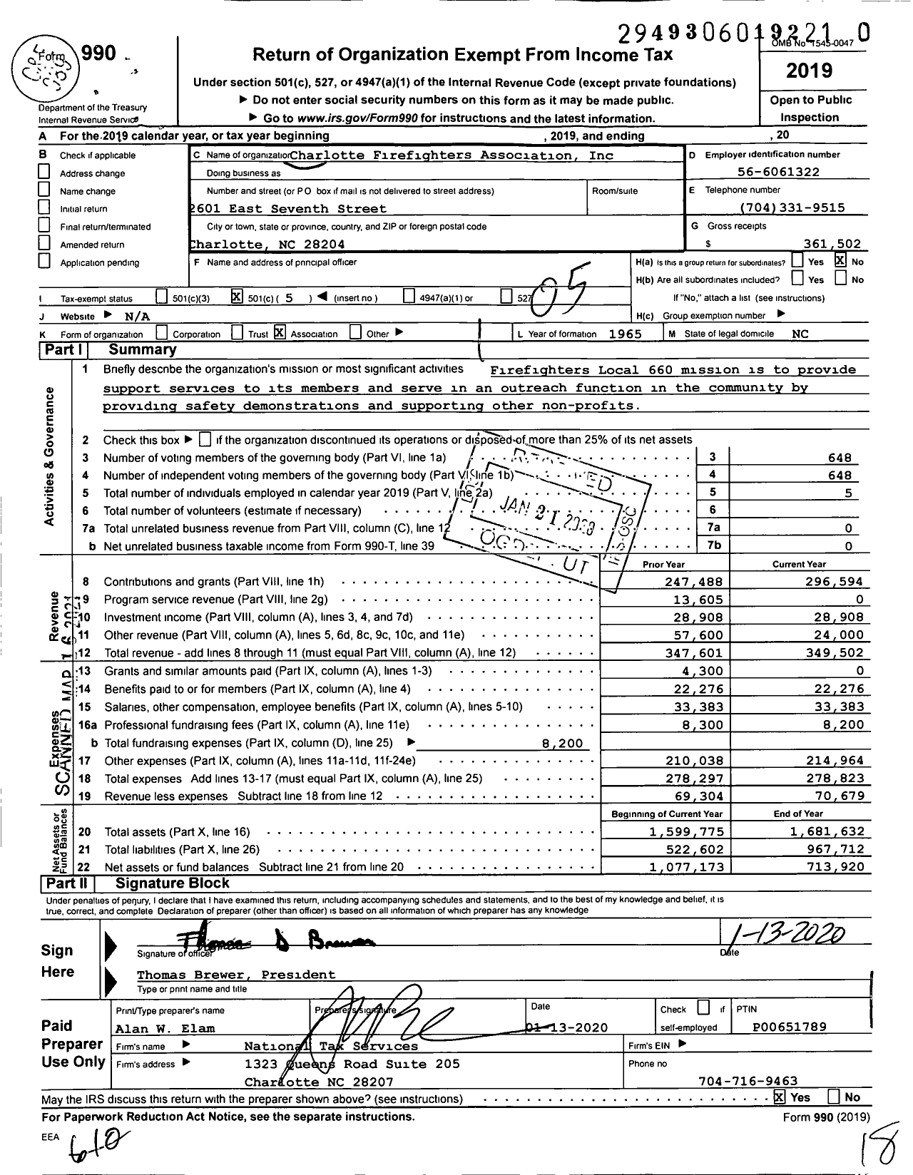 Image of first page of 2019 Form 990O for International Association of Fire Fighters - Charlotte Firefighters Association Inc Local 660