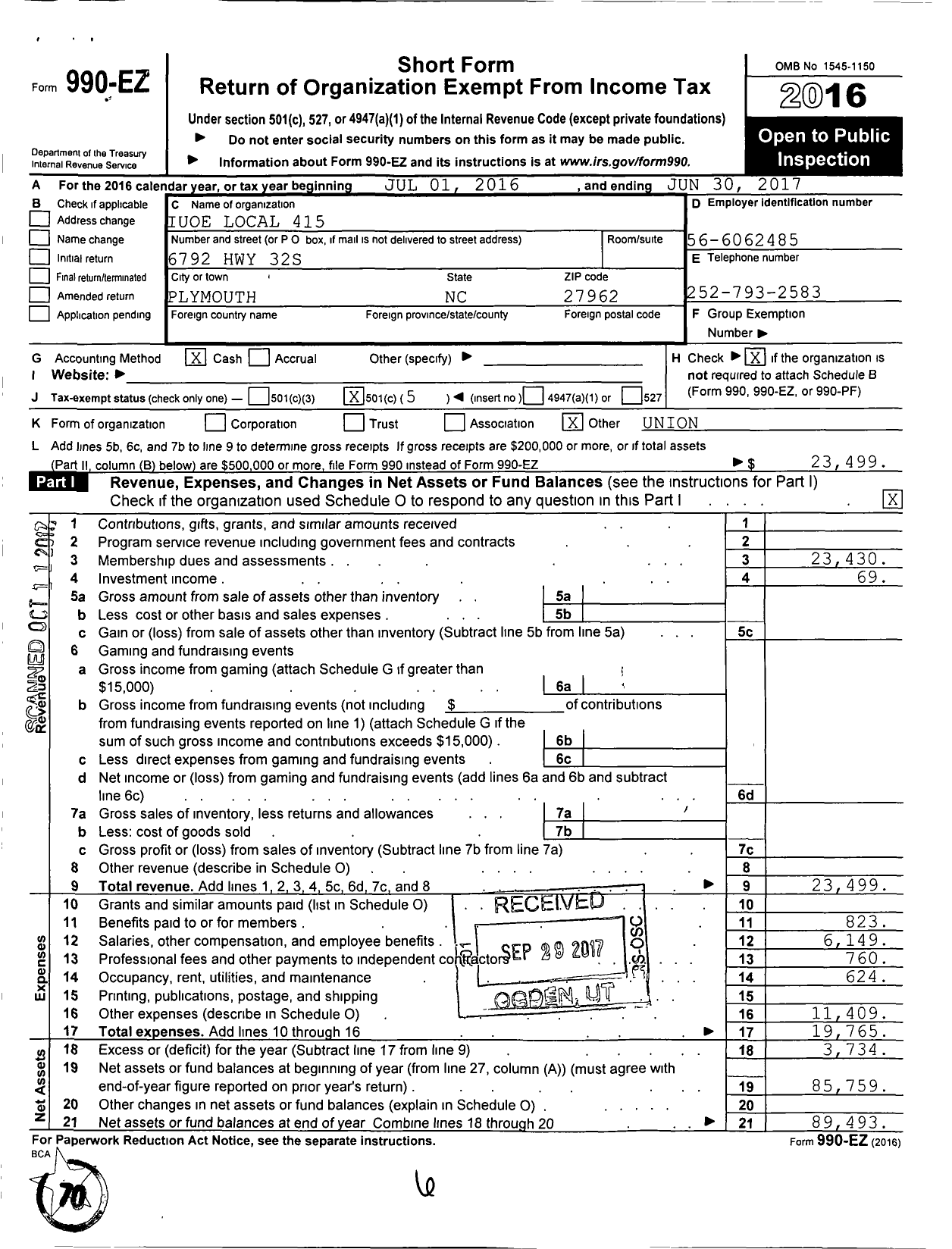 Image of first page of 2016 Form 990EO for Iuoe Local 415