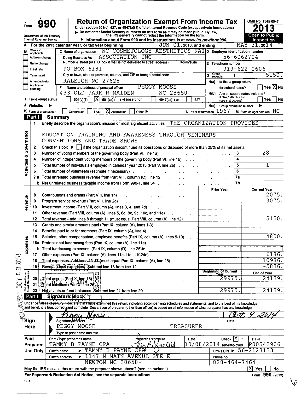 Image of first page of 2013 Form 990O for National Cosmetology Association of North Carolina