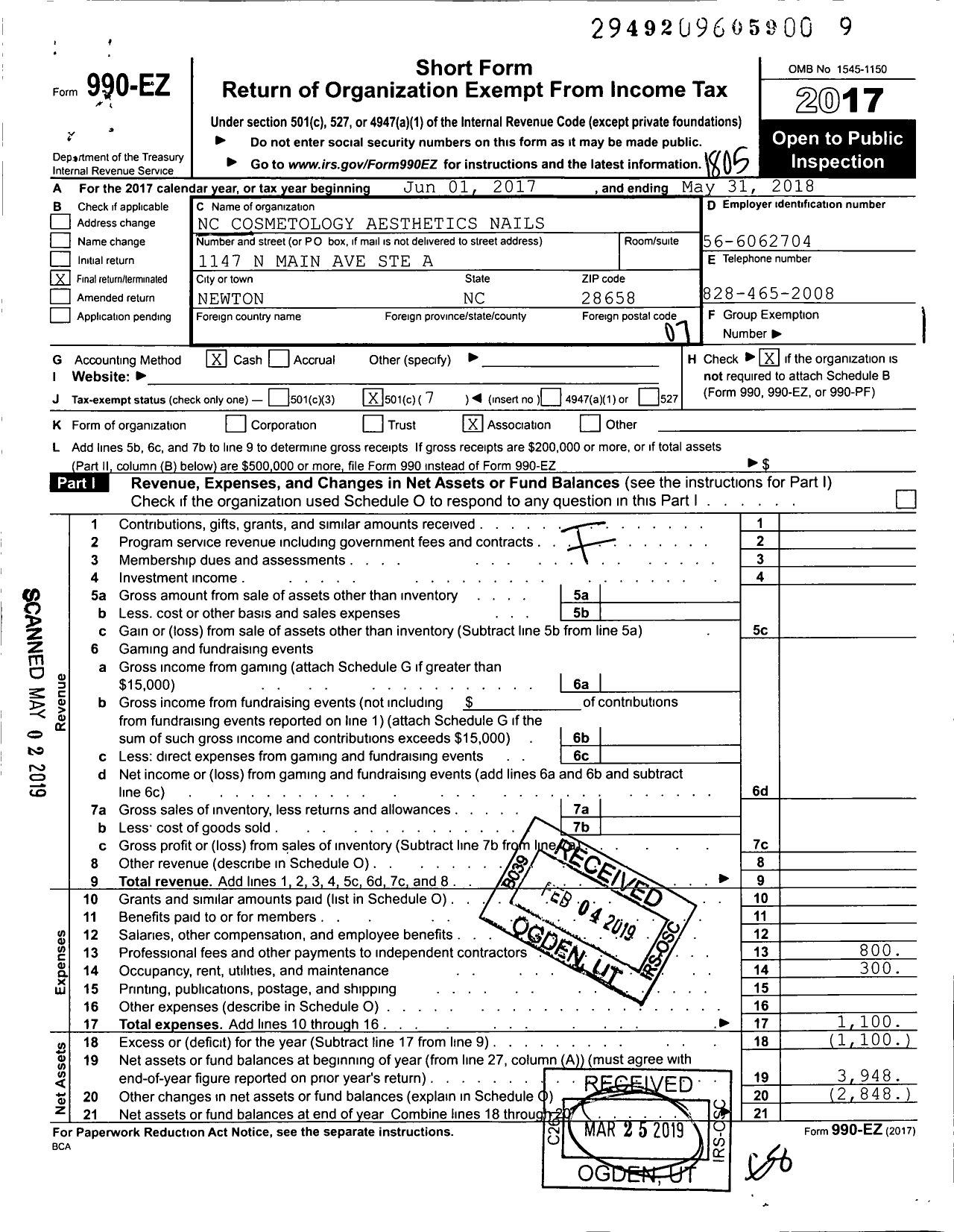 Image of first page of 2017 Form 990EO for National Cosmetology Association of North Carolina