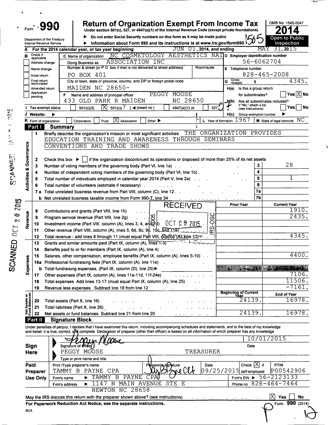 Image of first page of 2014 Form 990O for National Cosmetology Association of North Carolina