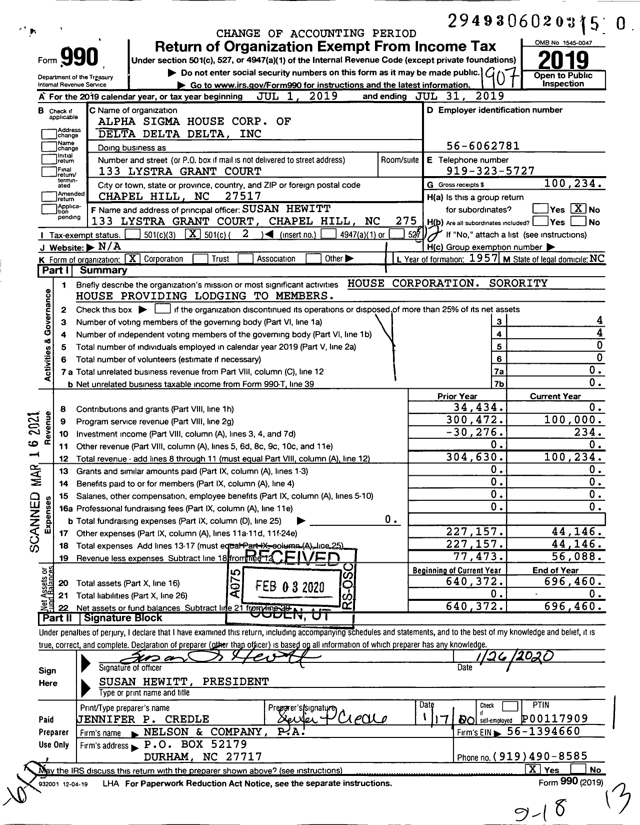 Image of first page of 2018 Form 990O for Alpha Sigma House Corp of Delta Delta Delta