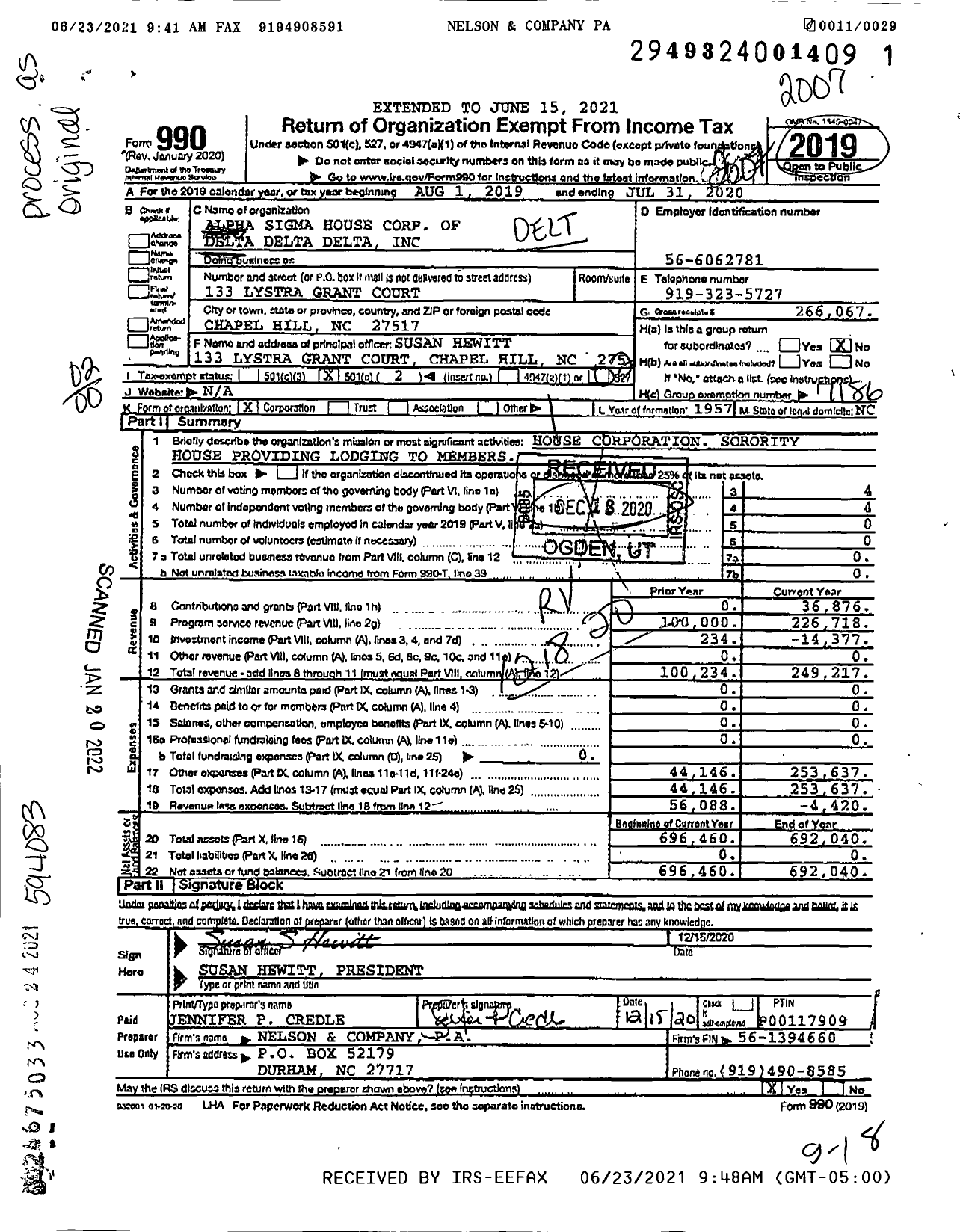 Image of first page of 2019 Form 990O for Alpha Sigma House Corp of Delta Delta Delta