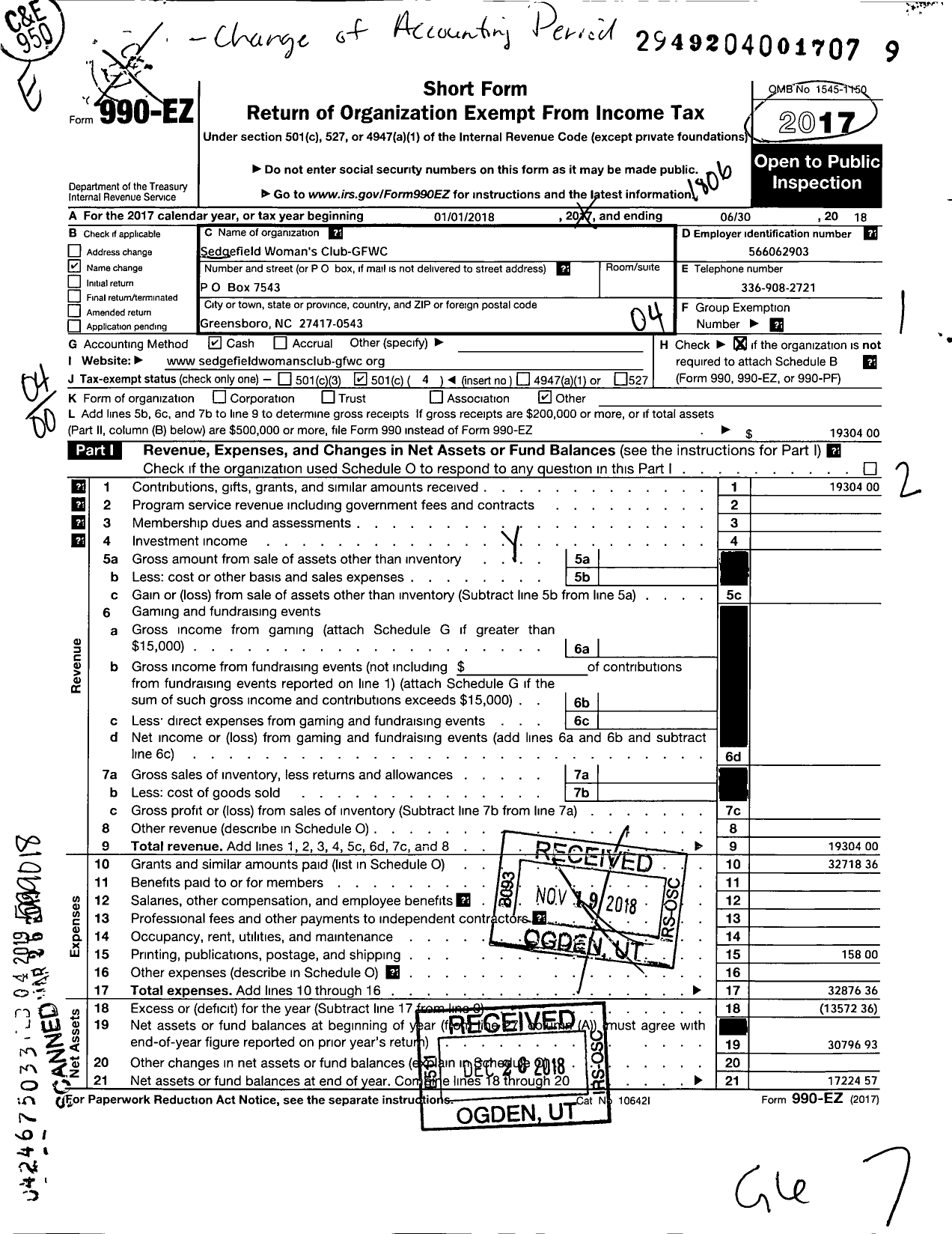 Image of first page of 2017 Form 990EO for General Federation of Womens Clubs