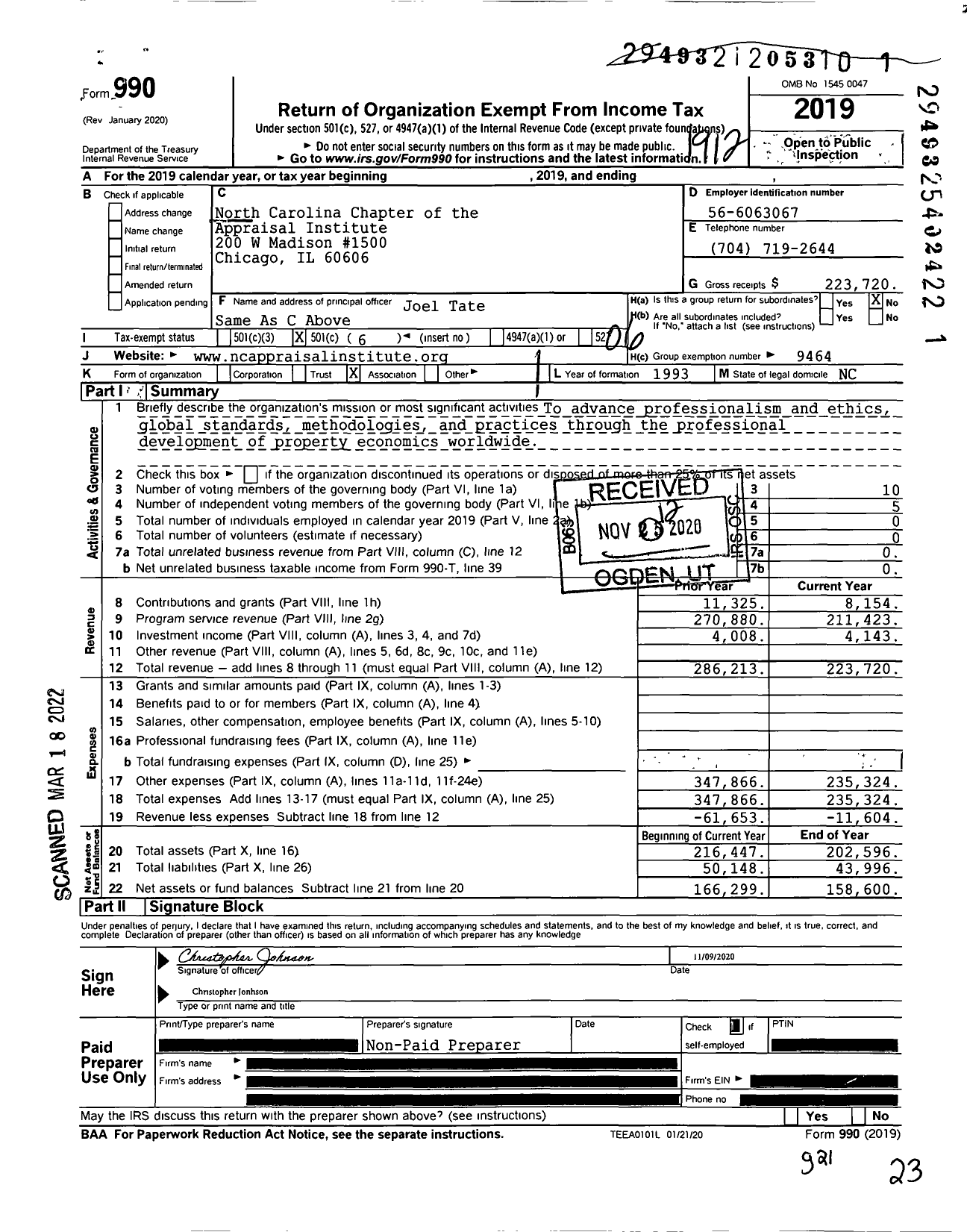 Image of first page of 2019 Form 990O for North Carolina Chapter of the Appraisal Institute