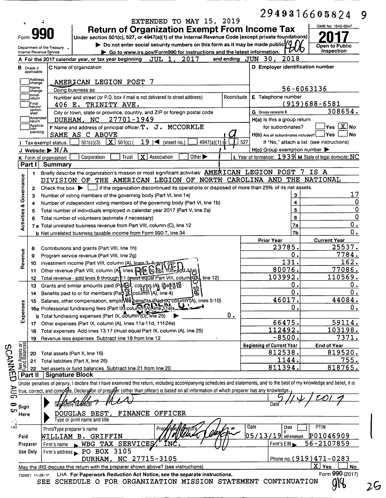 Image of first page of 2017 Form 990O for American Legion - 0007 Durham