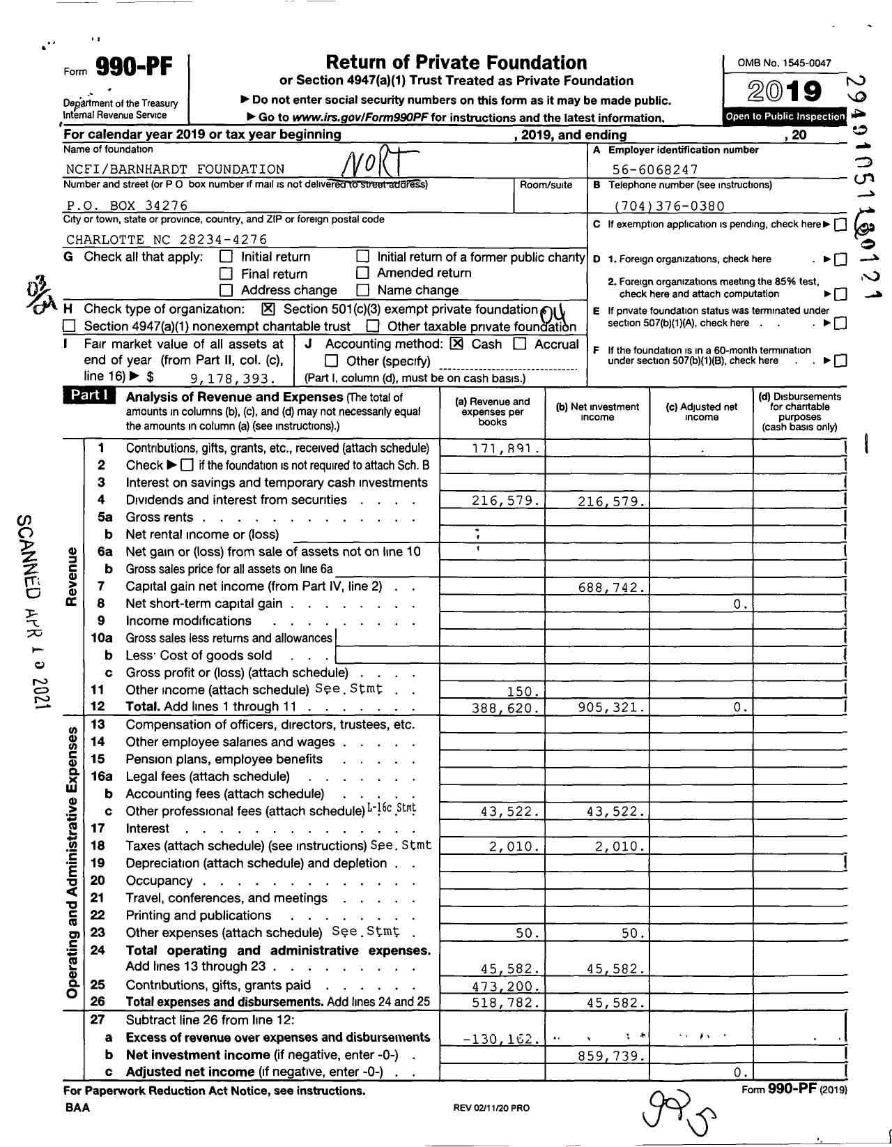 Image of first page of 2019 Form 990PF for Ncfibarnhardt Foundation