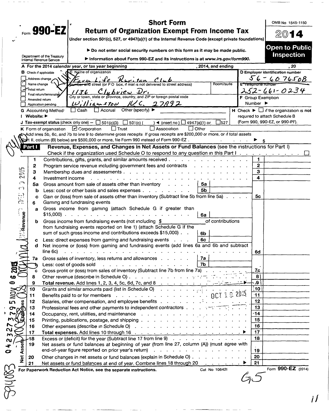 Image of first page of 2014 Form 990EO for Ruritan - Farm Life