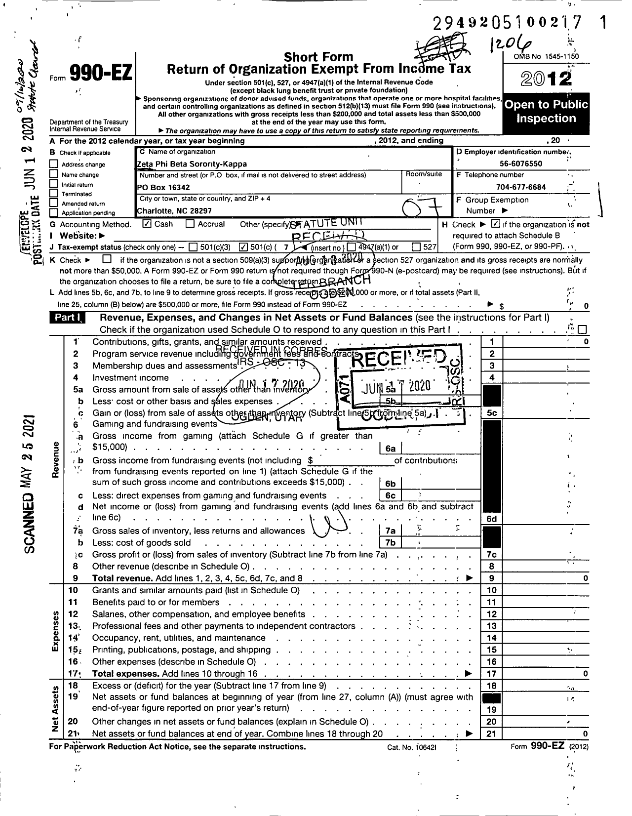 Image of first page of 2011 Form 990EO for Zeta Phi Beta Sorority