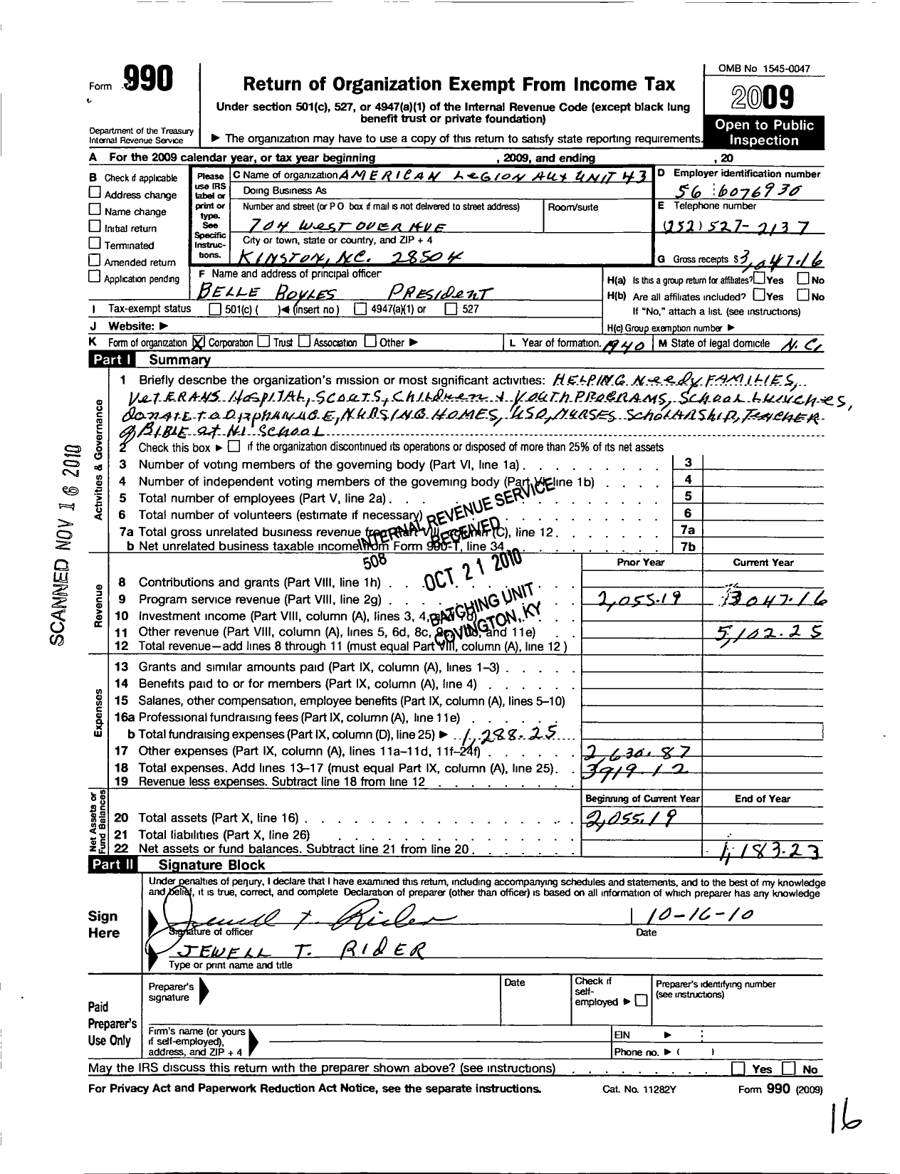 Image of first page of 2009 Form 990O for American Legion Auxiliary - 43 Joseph Dixon Roundtree