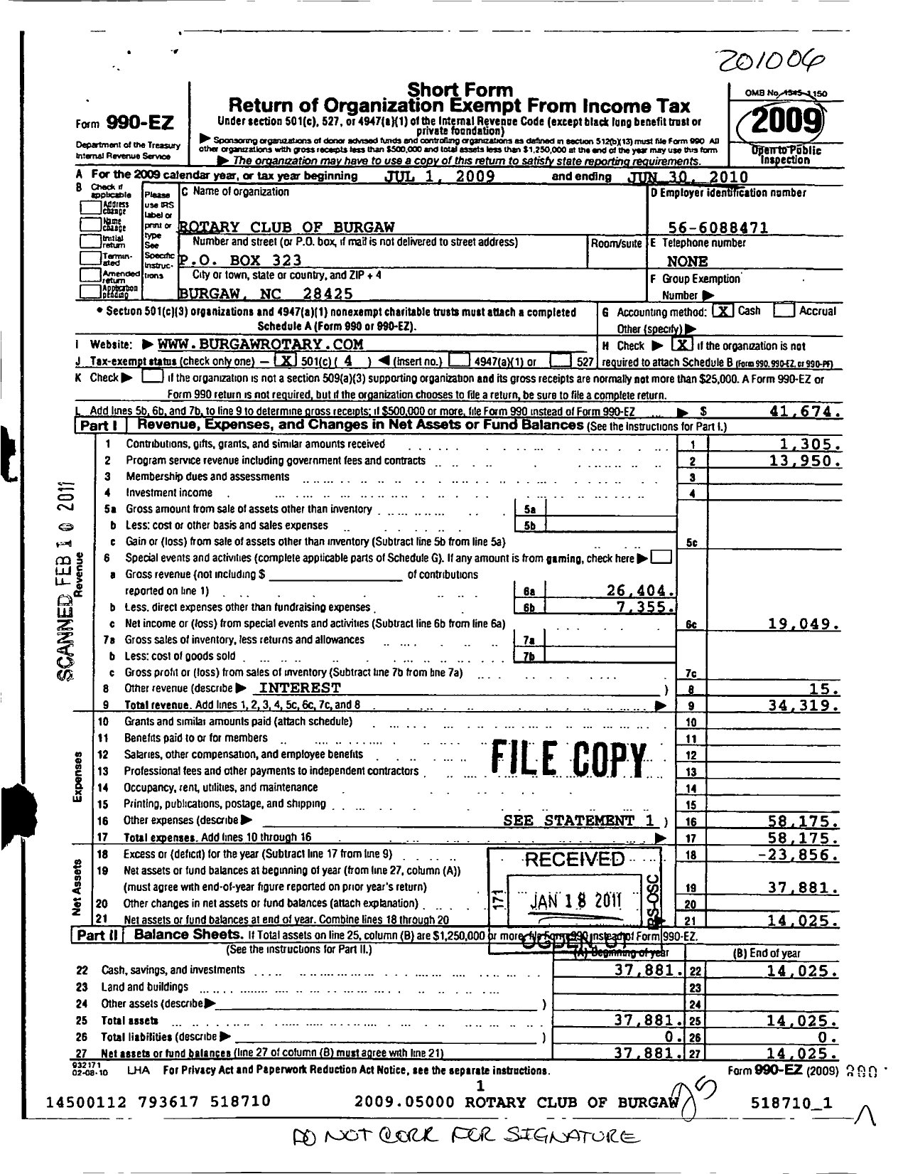 Image of first page of 2009 Form 990EO for Rotary International - Burgaw Rotary Club