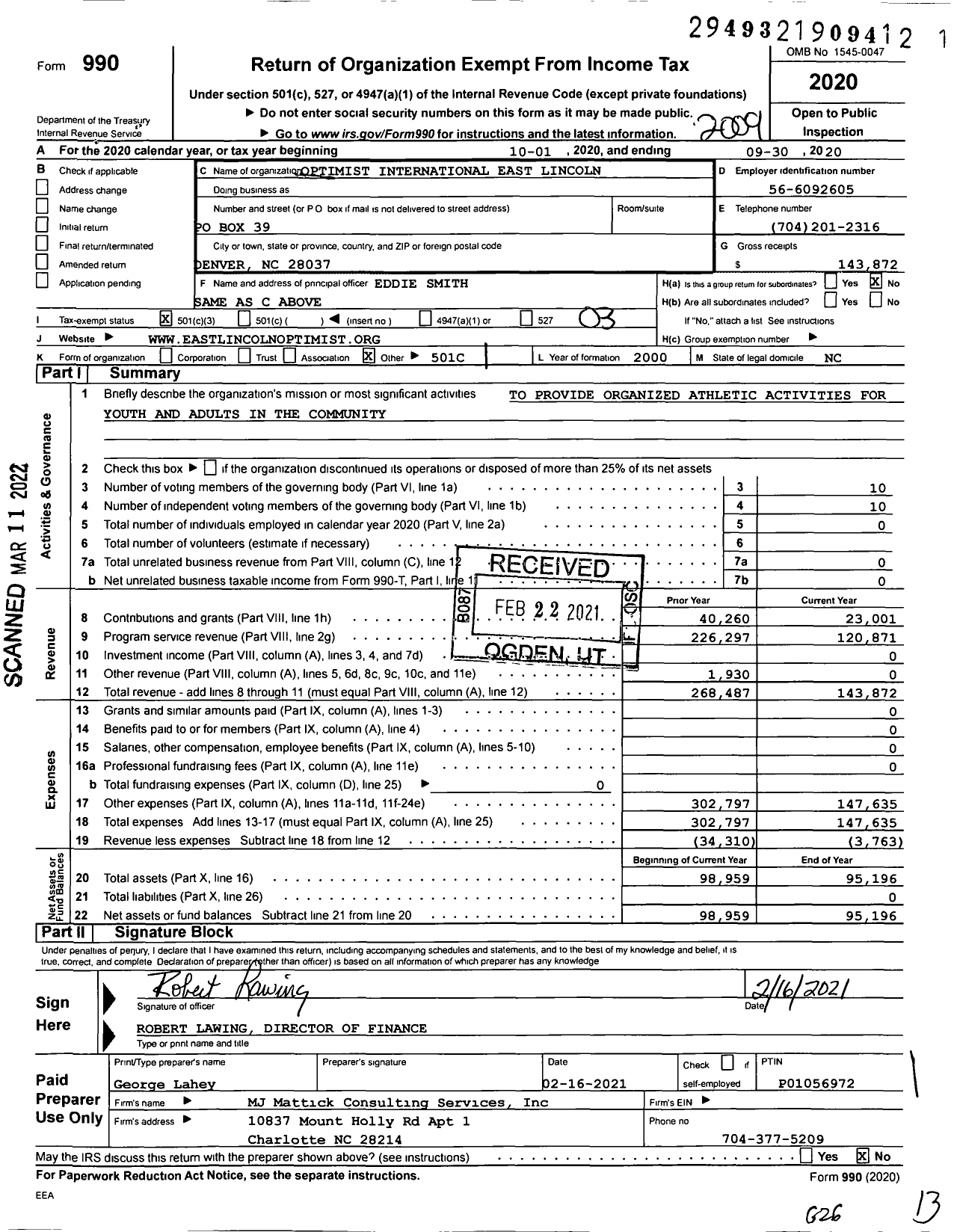 Image of first page of 2019 Form 990 for Optimist International - 44138 Oc of Denver-East Lincoln NC