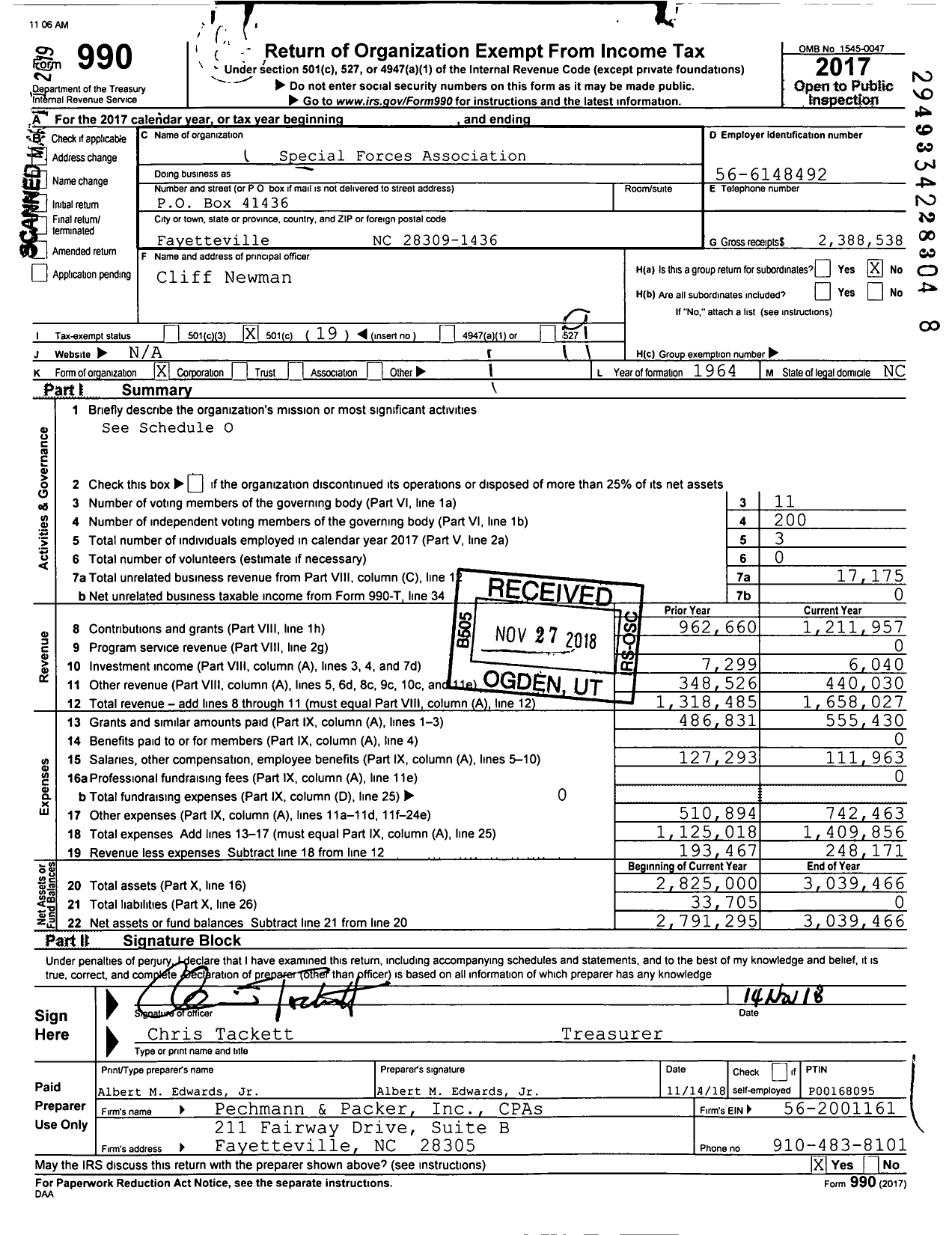 Image of first page of 2017 Form 990O for Special Forces Association