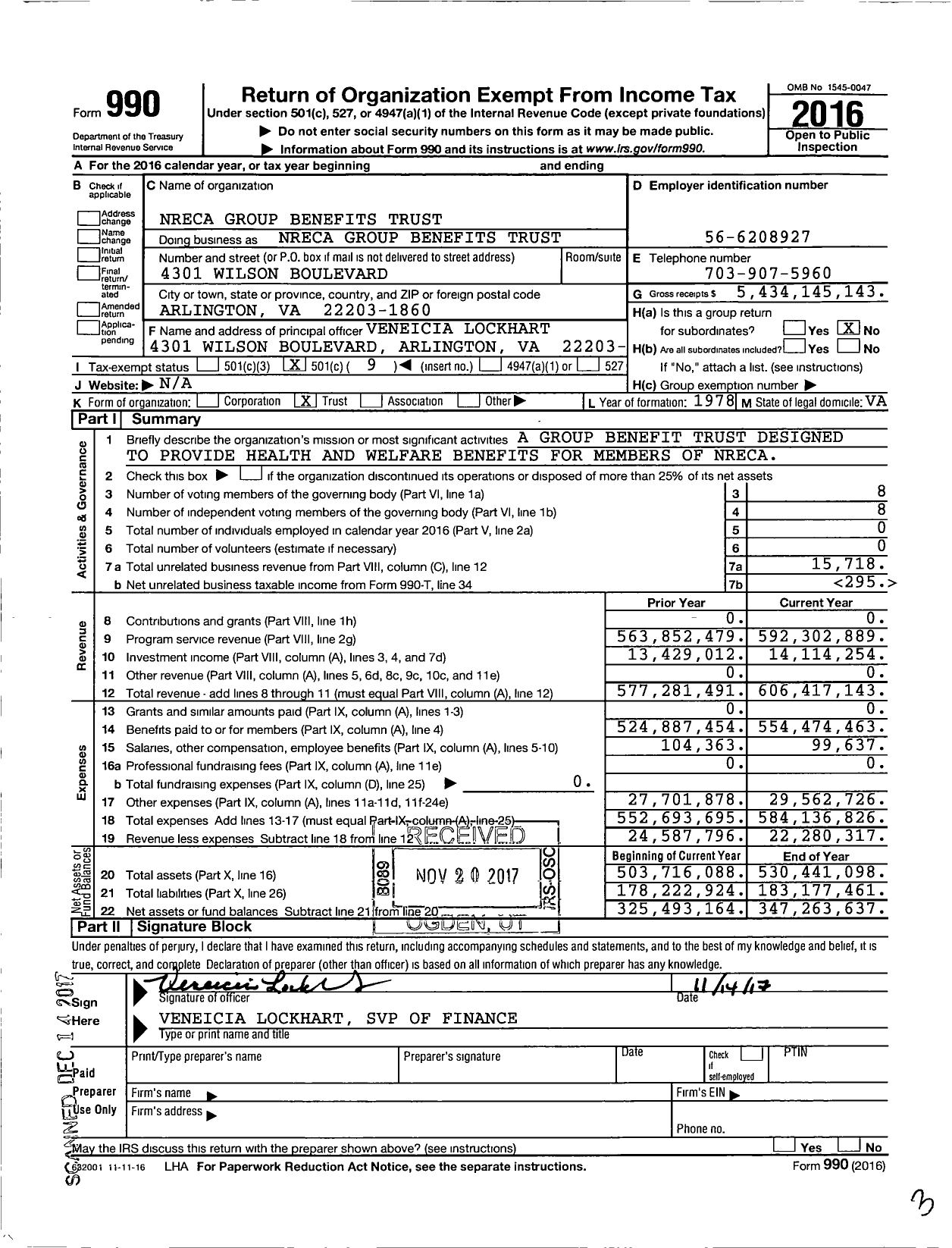 Image of first page of 2016 Form 990O for NRECA Group Benefits Trust