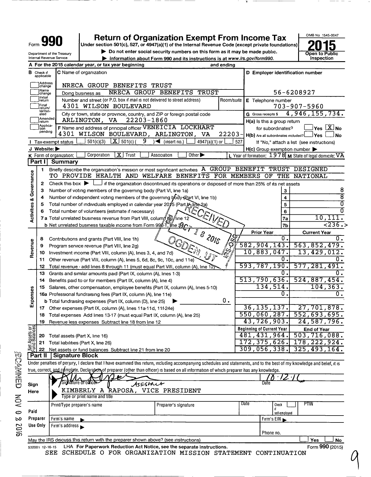 Image of first page of 2015 Form 990O for NRECA Group Benefits Trust