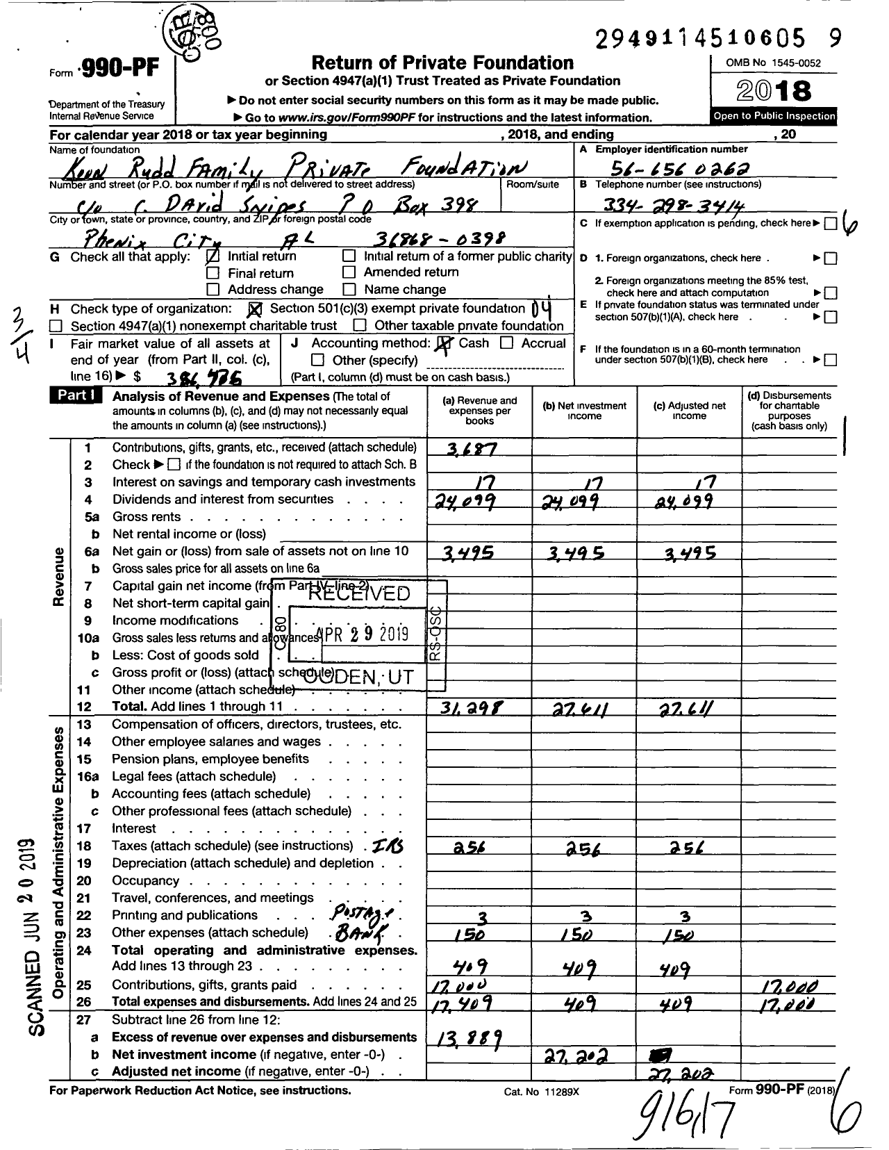 Image of first page of 2018 Form 990PF for Koon Rudd Family Private Foundation