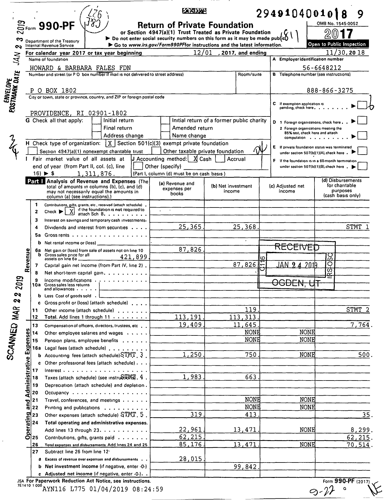 Image of first page of 2017 Form 990PF for Howard and Barbara Fales Foundation