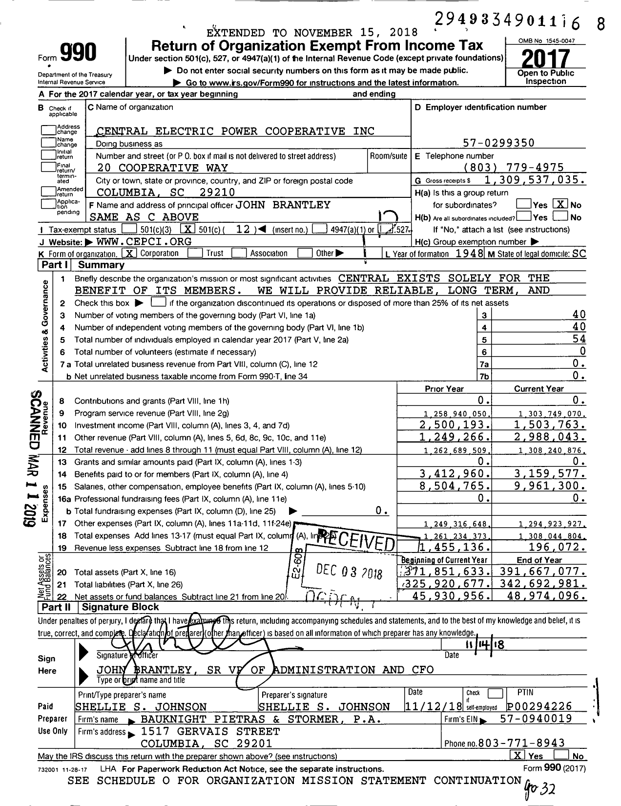 Image of first page of 2017 Form 990O for Central Electric Power Cooperative