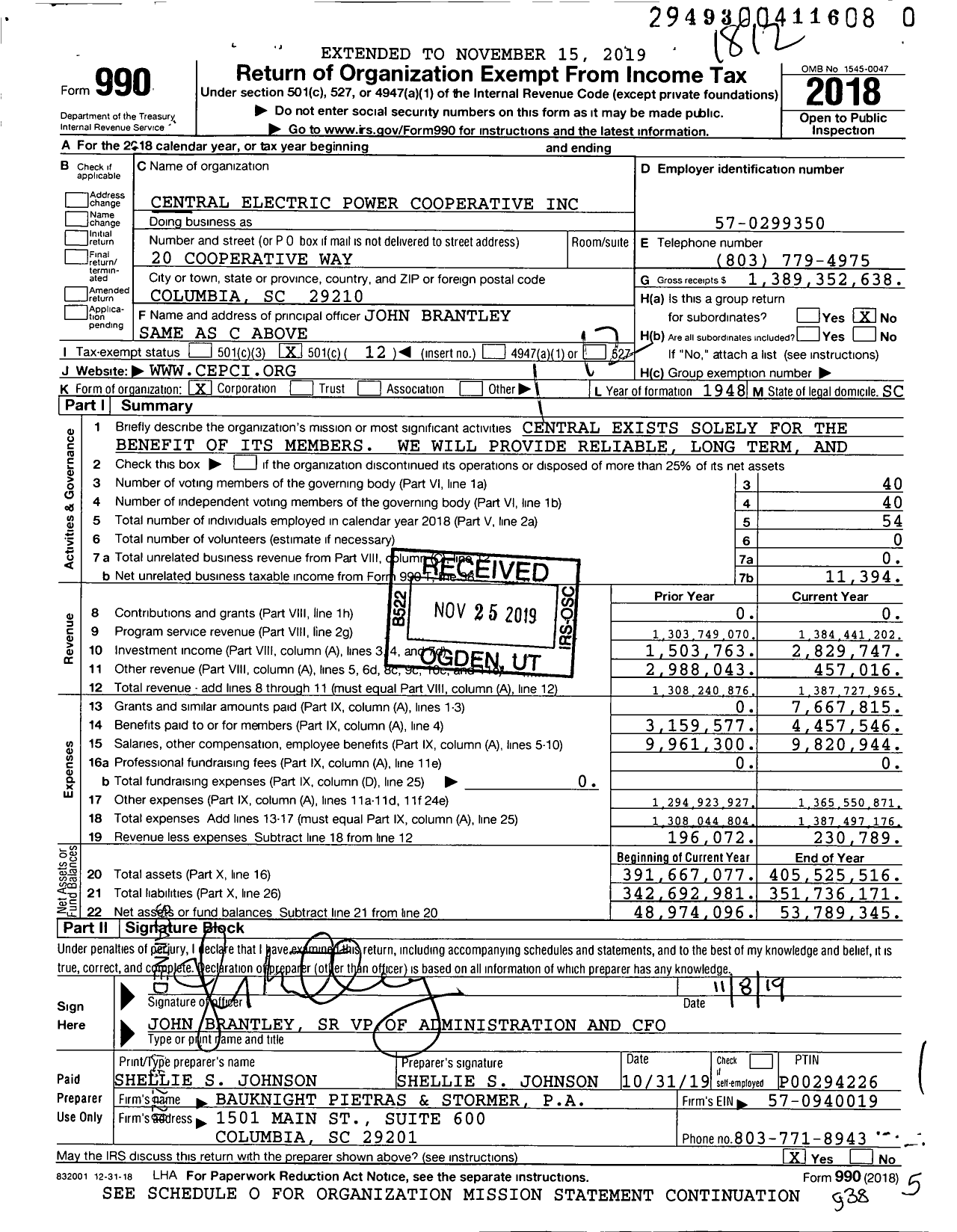 Image of first page of 2018 Form 990O for Central Electric Power Cooperative