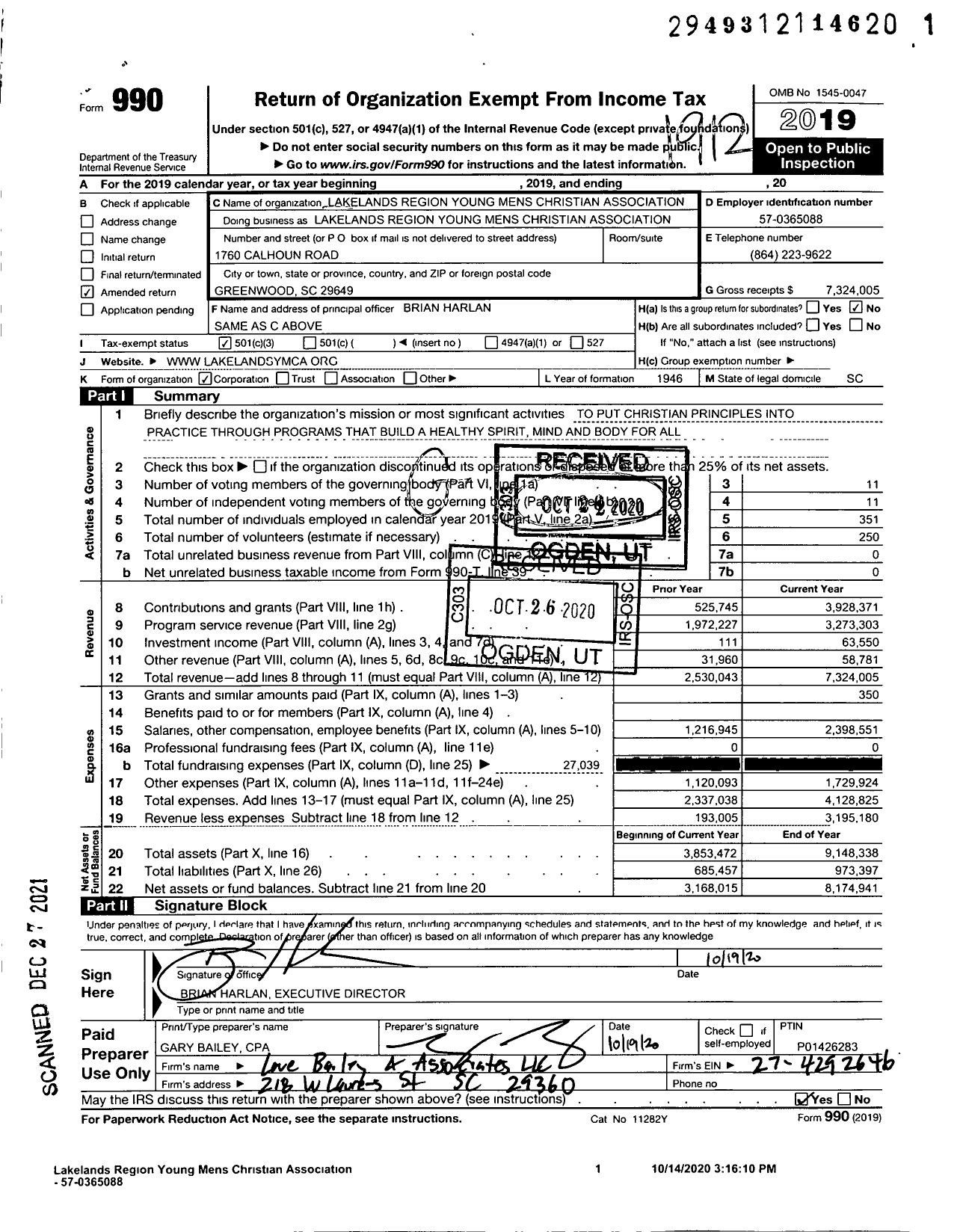 Image of first page of 2019 Form 990 for Lakelands Region Young Mens Christian Association