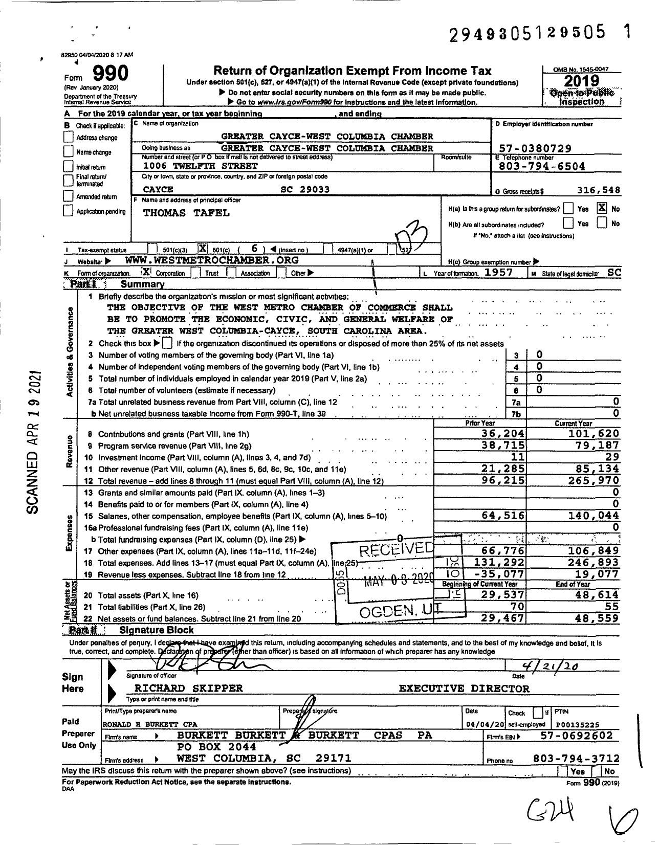 Image of first page of 2019 Form 990 for Greater CWC Chamber and Visitor