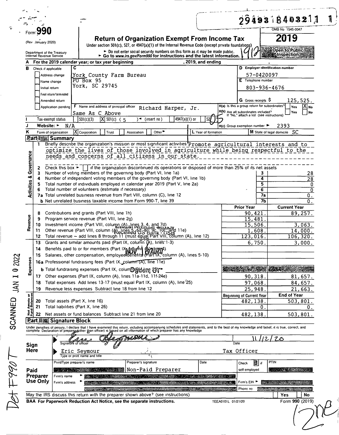 Image of first page of 2019 Form 990O for York County Farm Bureau