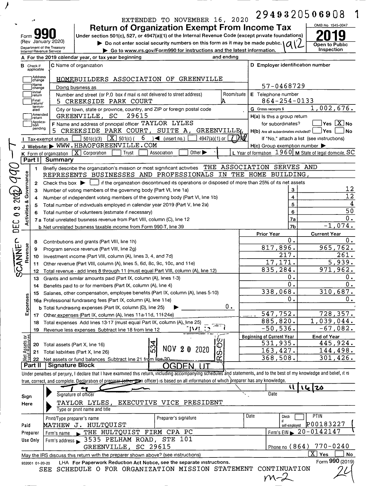 Image of first page of 2019 Form 990O for Homebuilders Association of Greenville SC