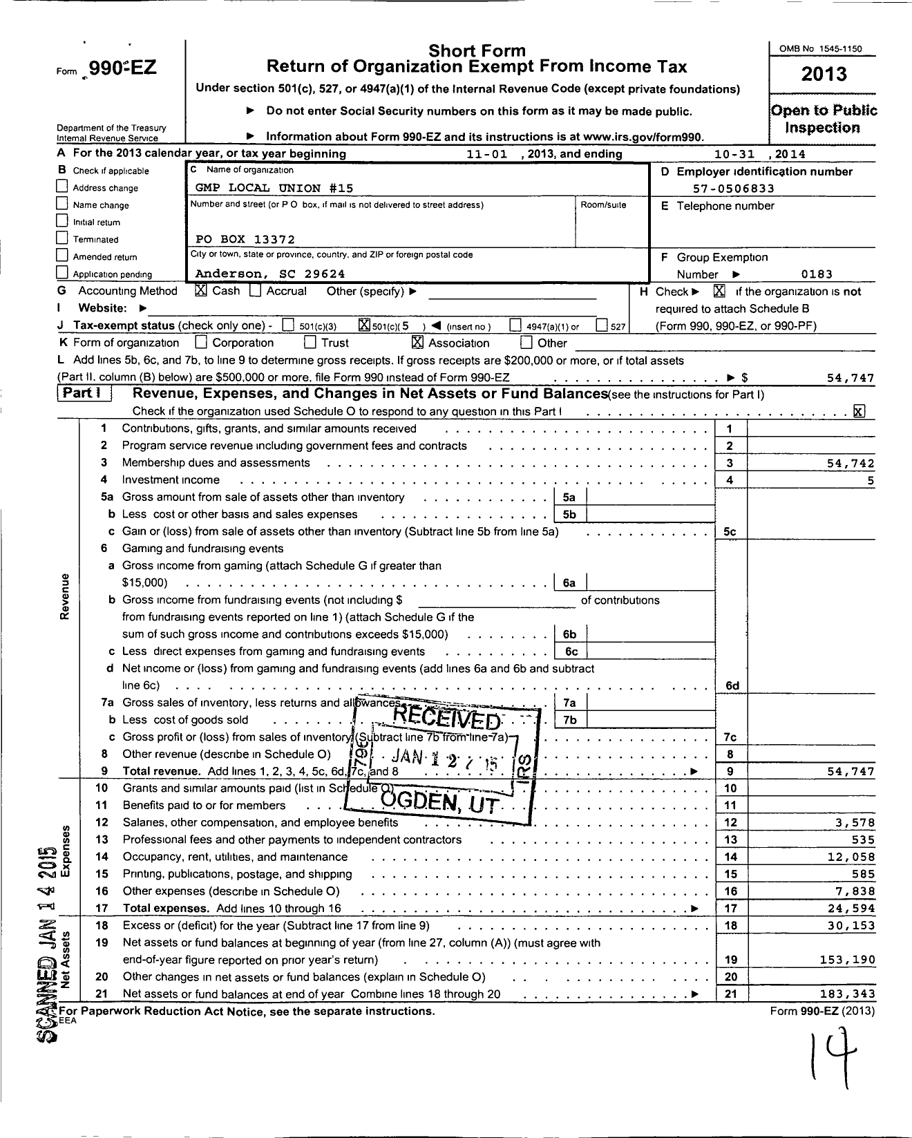 Image of first page of 2013 Form 990EO for United Steelworkers - 00015m Local