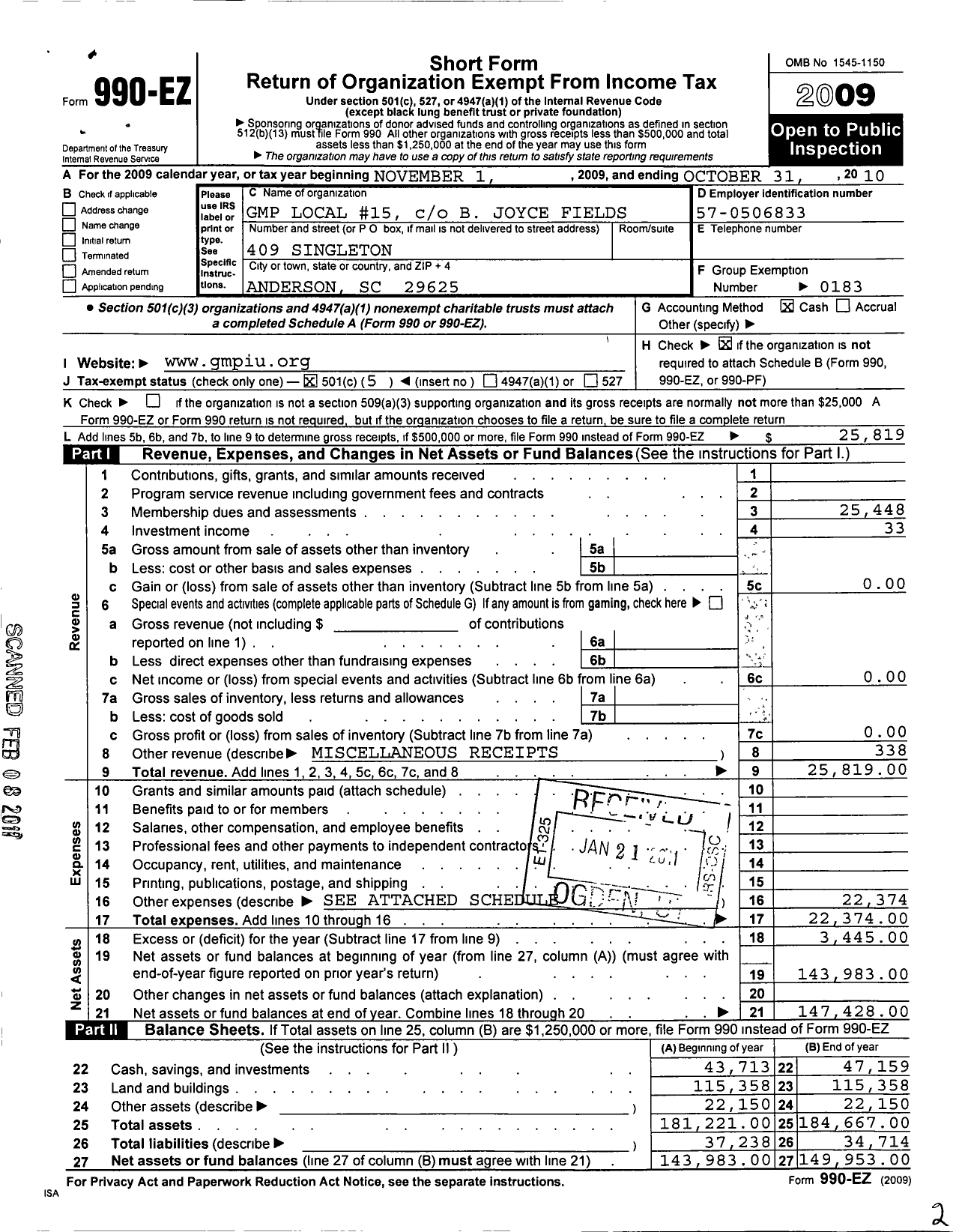 Image of first page of 2009 Form 990EO for United Steelworkers - 00015m Local