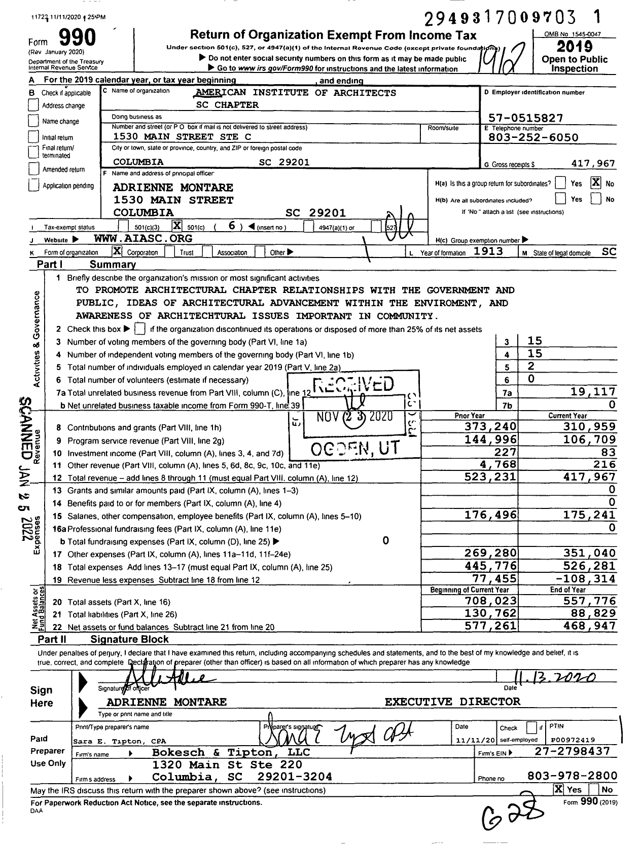 Image of first page of 2019 Form 990O for American Institute of Architects SC Chapter