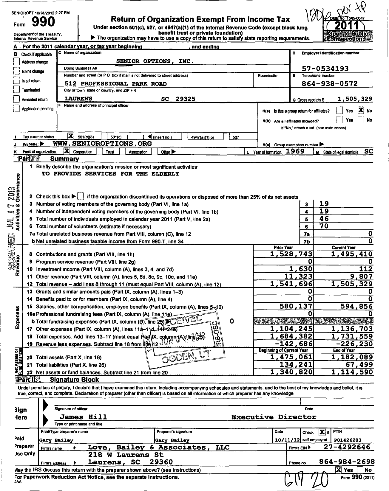 Image of first page of 2011 Form 990 for Senior Options