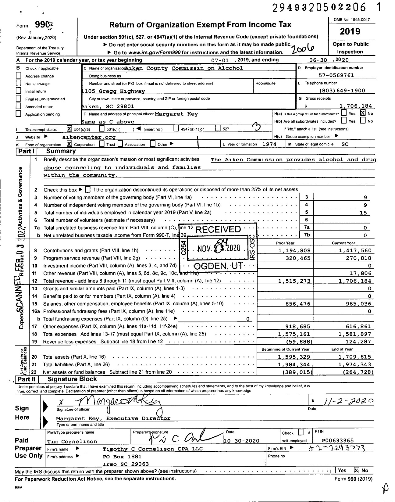 Image of first page of 2019 Form 990 for Aiken County Commission on Alcohol