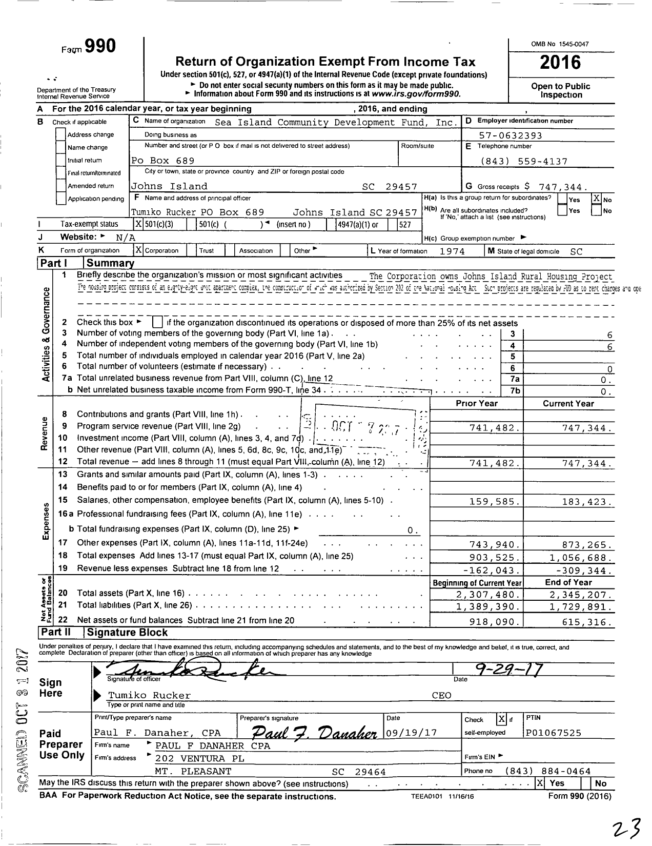 Image of first page of 2016 Form 990 for Sea Island Community Development Fund