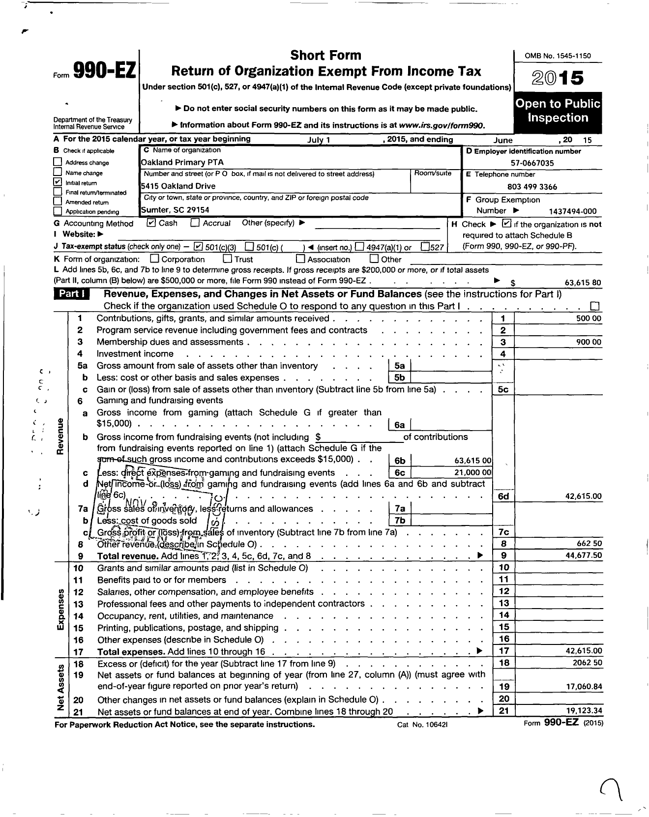 Image of first page of 2014 Form 990EZ for South Carolina Congress of Parents and Teachers