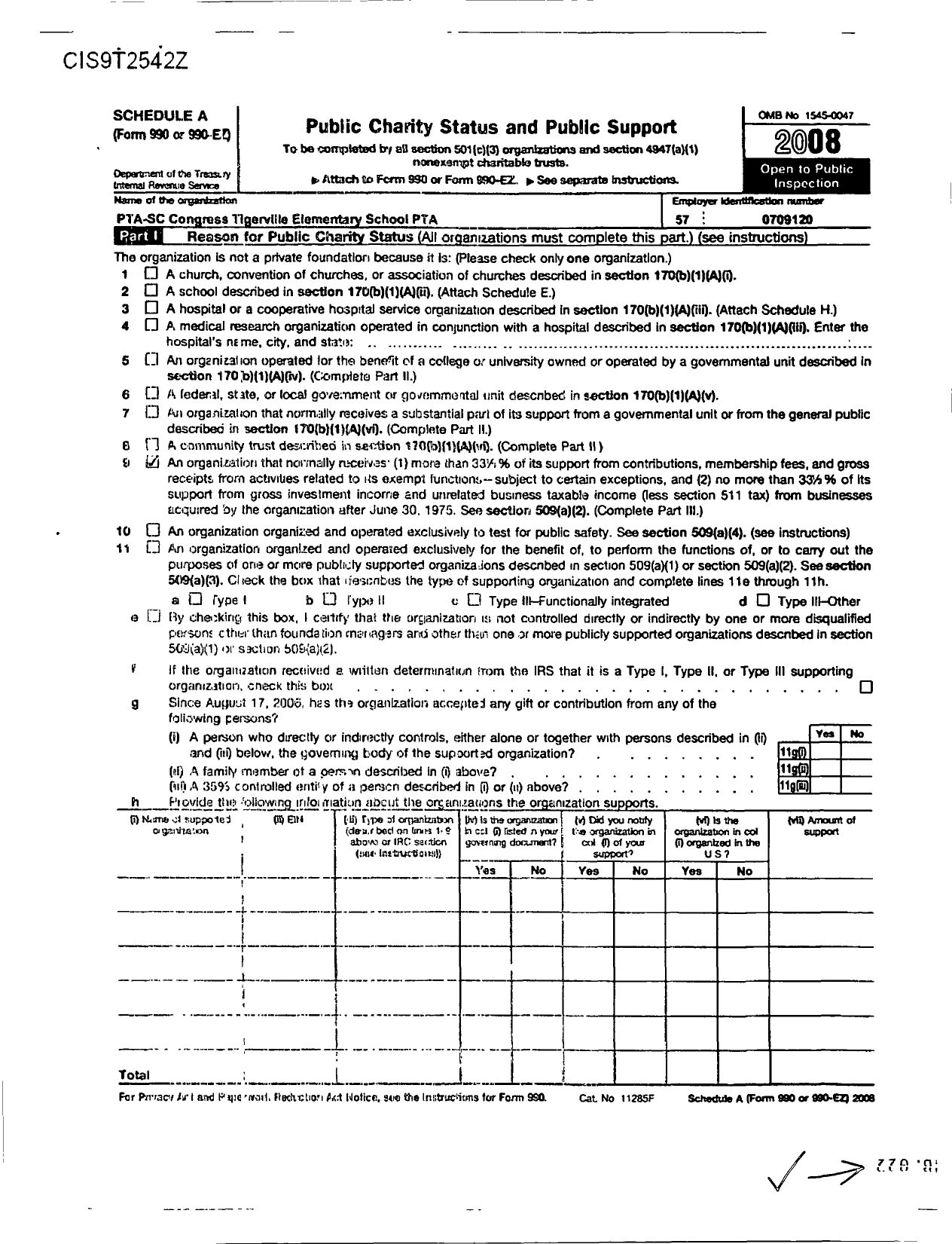 Image of first page of 2008 Form 990ER for PTA South Carolina Congress / Tigerville Elementary School PTA