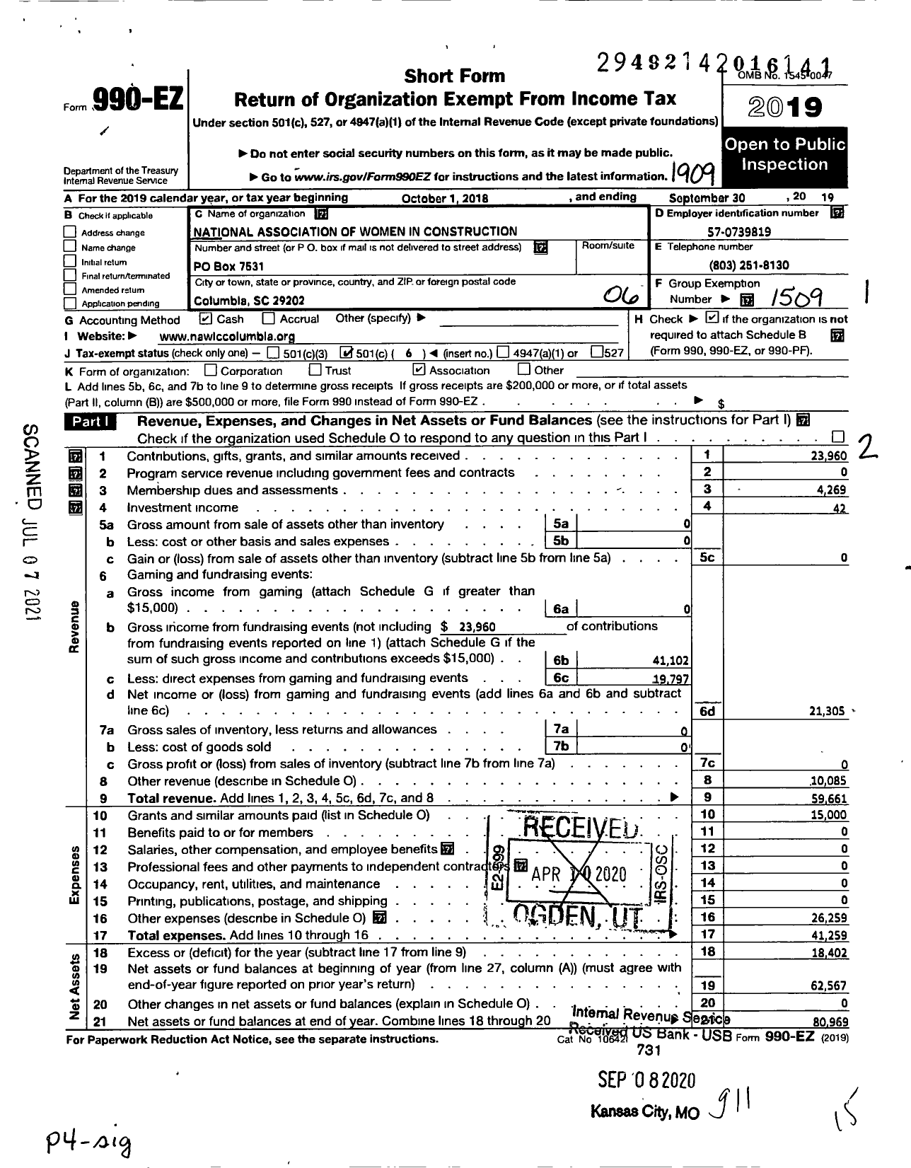 Image of first page of 2018 Form 990EO for National Association of Women in Construction - 113 Columbia