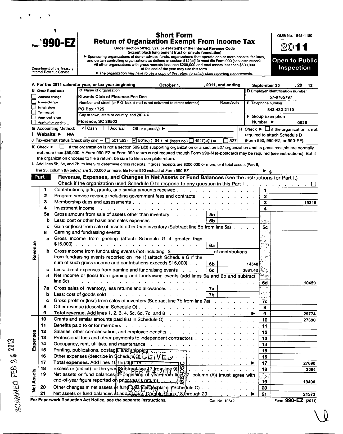 Image of first page of 2011 Form 990EO for Kiwanis International