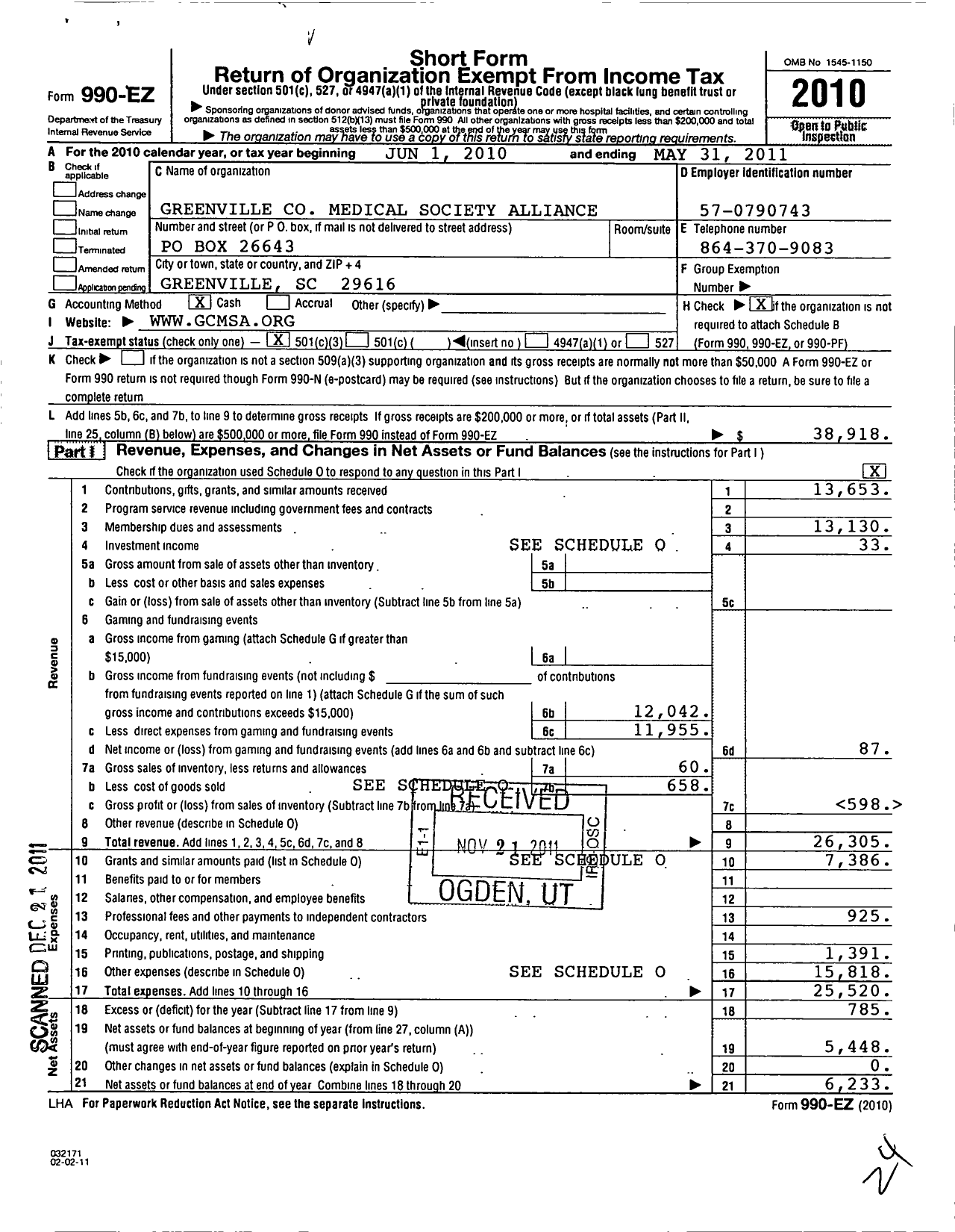 Image of first page of 2010 Form 990EZ for Greenville County Medical Society Alliance