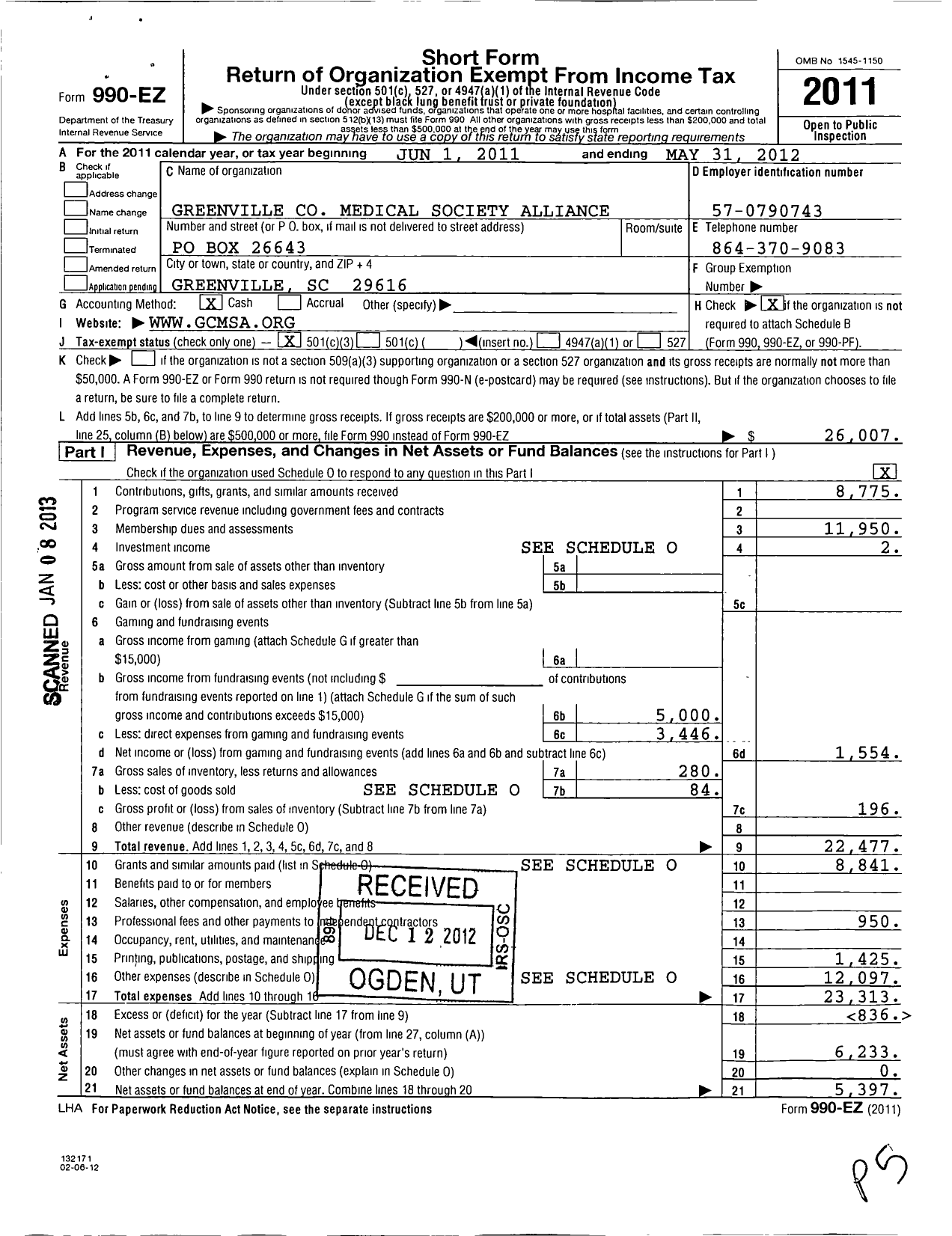 Image of first page of 2011 Form 990EZ for Greenville County Medical Society Alliance
