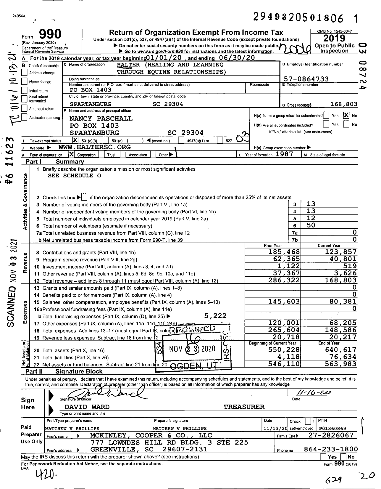 Image of first page of 2019 Form 990 for Halter Handicapped Athletes Learning To Enjoy Riding (HALTER)