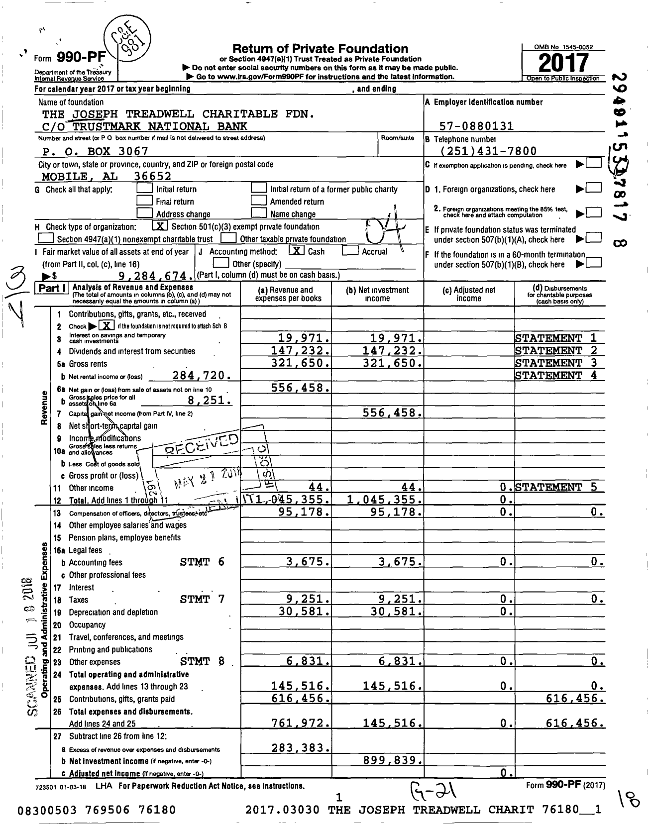 Image of first page of 2017 Form 990PF for The Joseph Treadwell Charitable Foundation