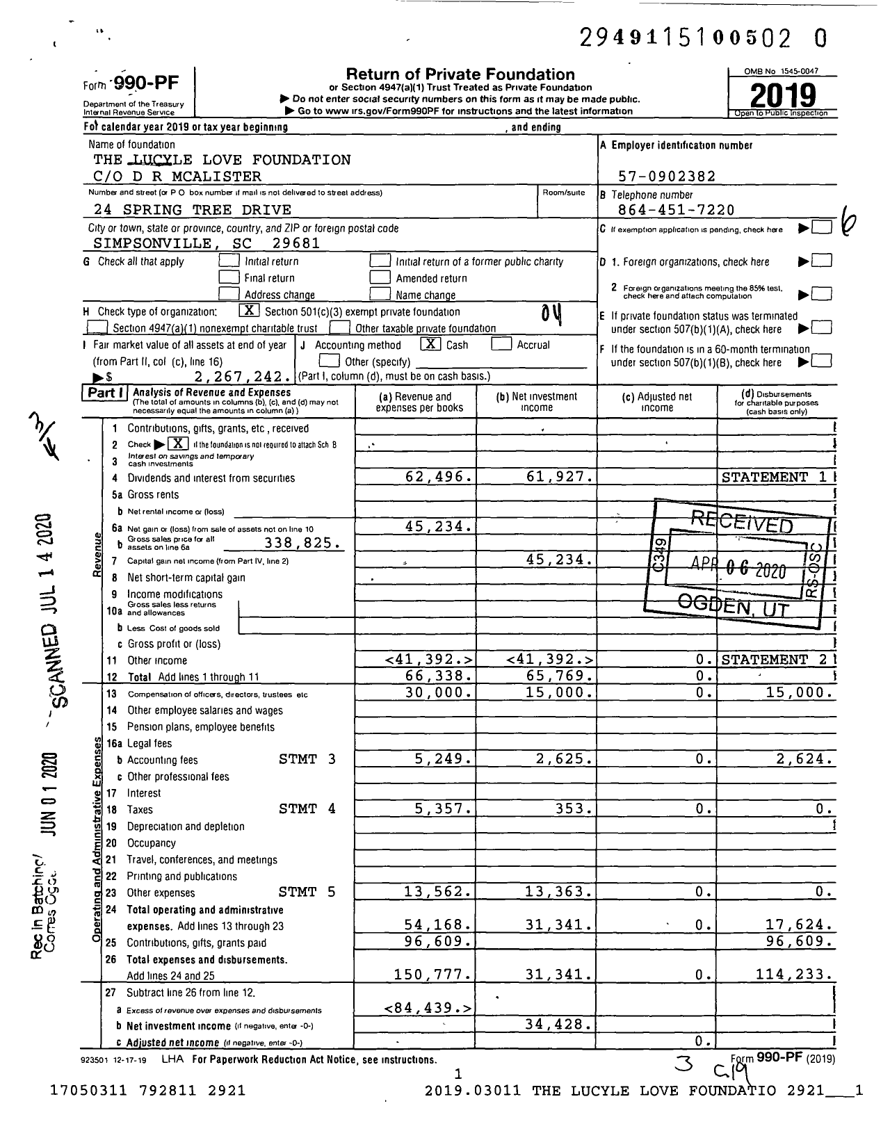 Image of first page of 2019 Form 990PR for The Lucyle Love Foundation