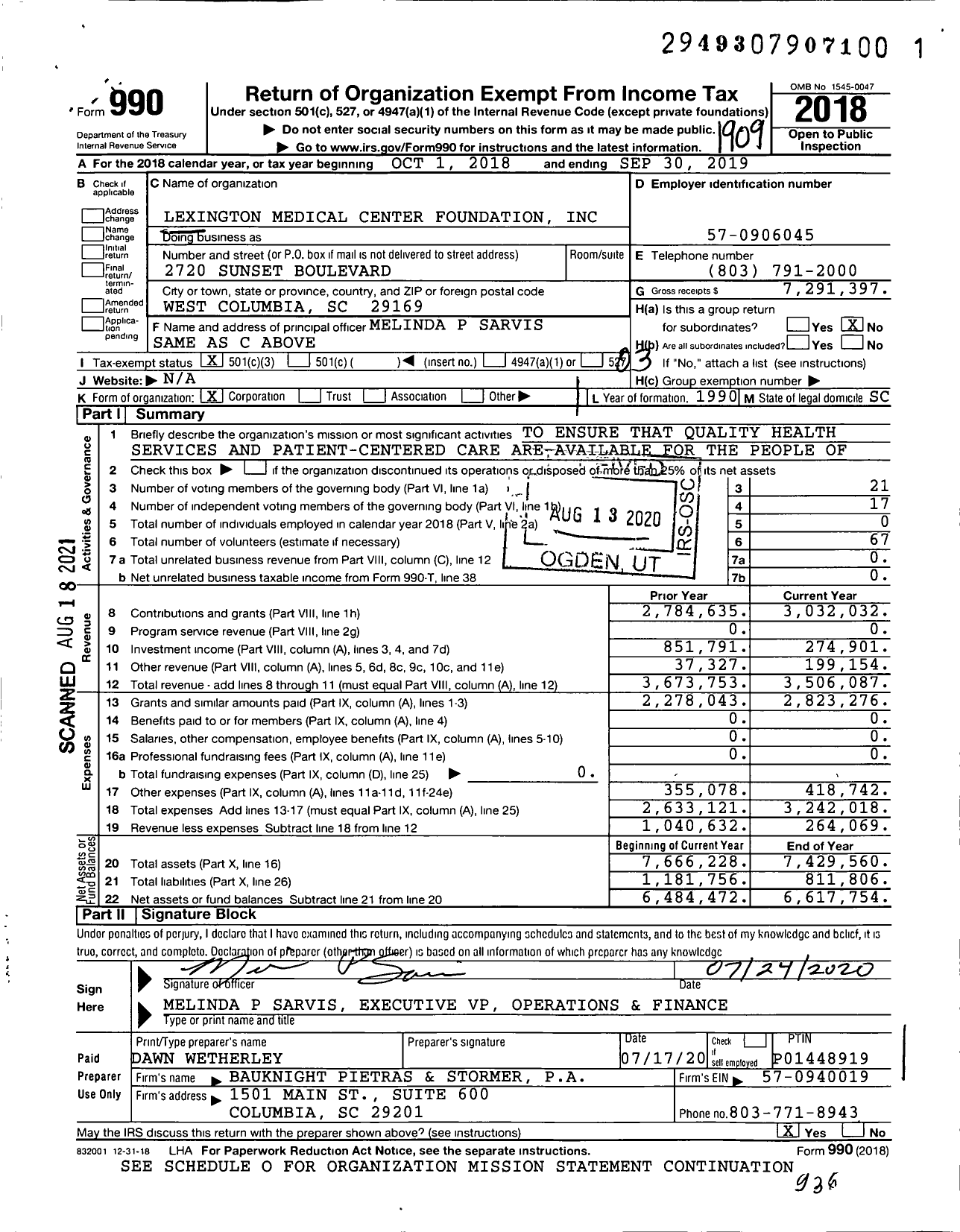 Image of first page of 2018 Form 990 for Lexington Medical Center Foundation