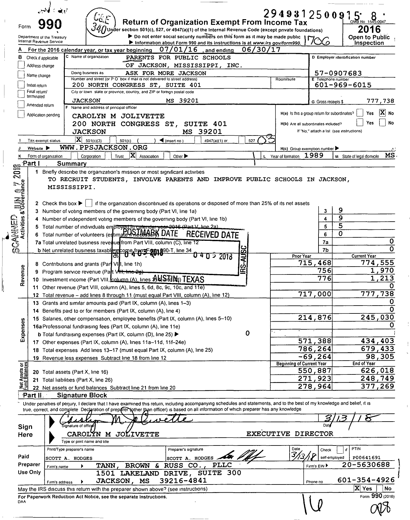 Image of first page of 2016 Form 990 for Ask for More Jackson