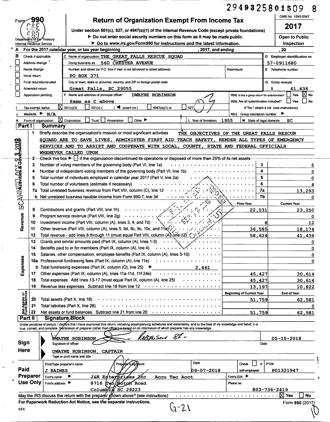 Image of first page of 2017 Form 990 for Great Falls Rescue Squad